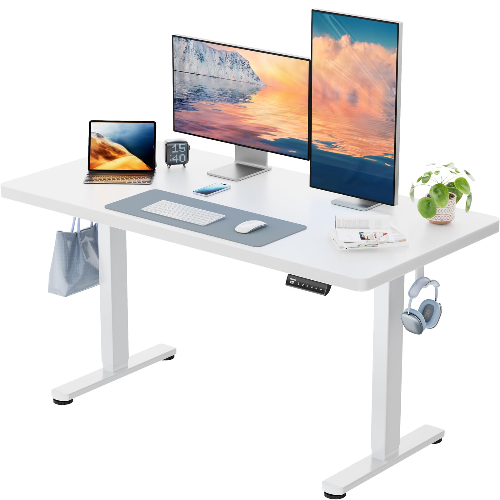 HUANUO Höhenverstellbarer Schreibtisch 160x80cm,25MM Ganze Tischplatte mit Bürstenloser Motor,Ergonomischer Steh-Sitz Tisch Stehpult,Einfache Montage Elektrischer Stehschreibtisch für Homeoffice