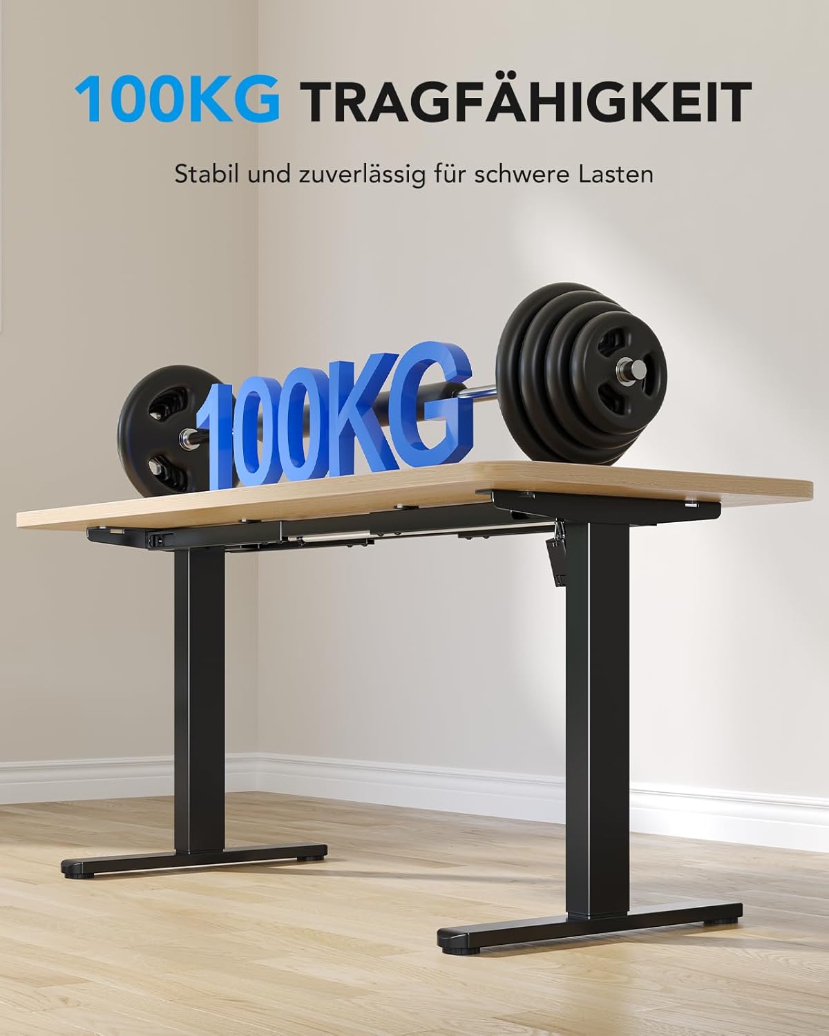 HUANUO Height-Adjustable Desk Frame with Brushless Motor, 100 kg Load Capacity, Table Legs, Desk Frame, Height Adjustable for Table Tops of 110 x 200 cm, Frame Only