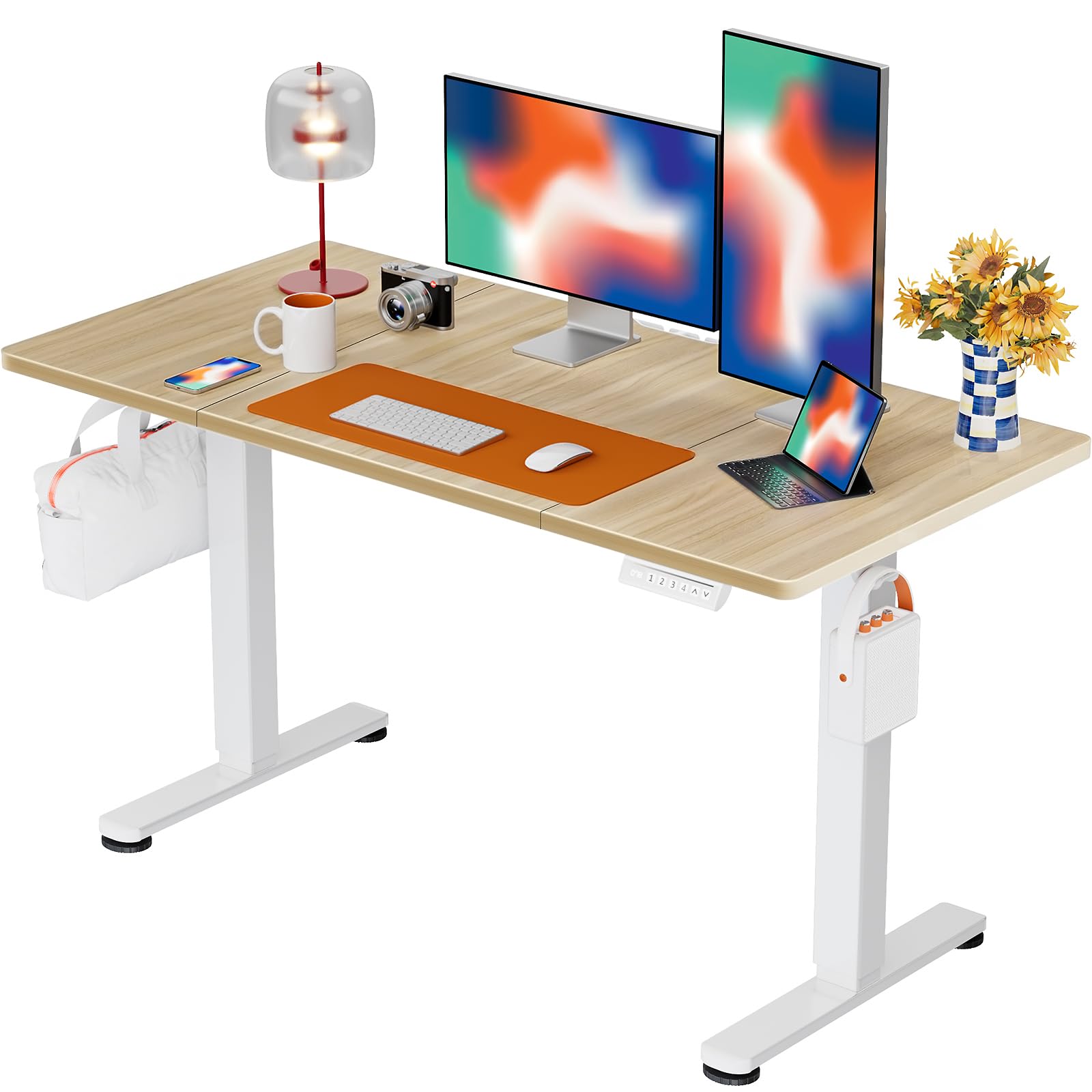ErGear Electric Height Adjustable Desk 140 x 70 cm, Desk Height Adjustable with 4 Memory Smart Desk for Home Office with Connection Plate