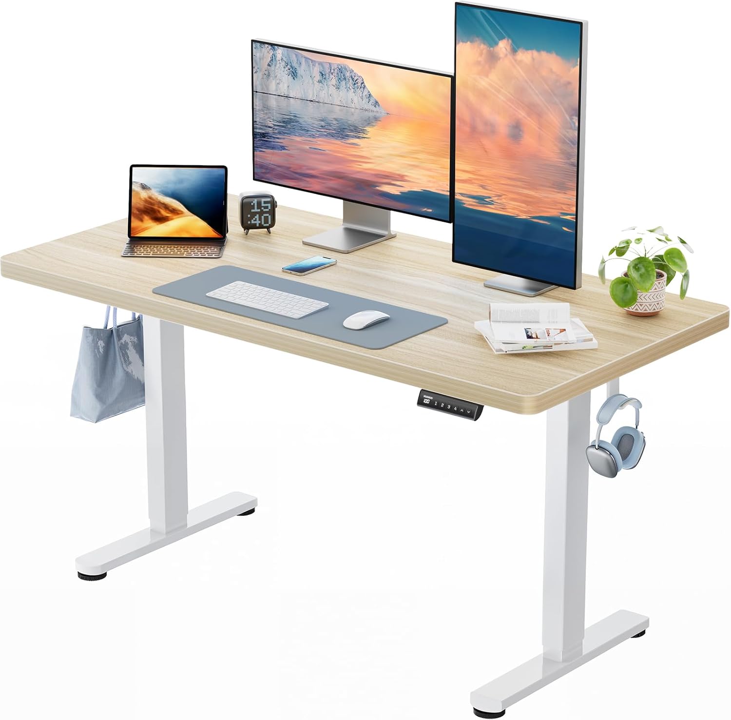 HUANUO Höhenverstellbarer Schreibtisch 120x80cm,25MM Ganze Tischplatte mit Bürstenloser Motor,Ergonomischer Schreibtisch Höhenverstellbar,Einfache Montage Elektrischer Stehschreibtisch für Homeoffice