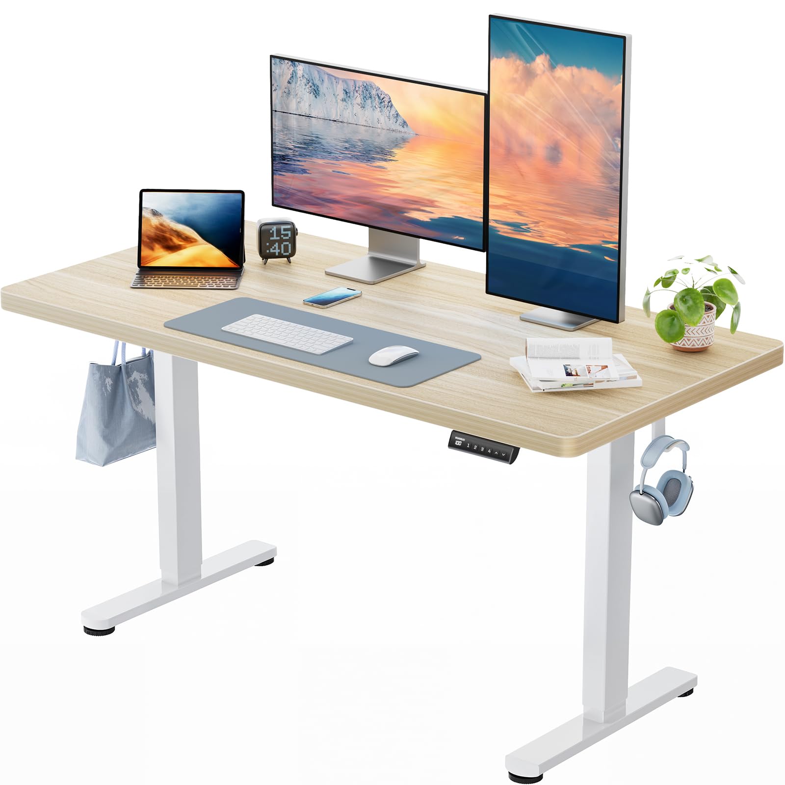 HUANUO Höhenverstellbarer Schreibtisch 140x80cm,25MM Ganze Tischplatte mit Bürstenloser Motor,Ergonomischer Steh-Sitz Tisch Stehpult,Einfache Montage Elektrischer Stehschreibtisch für Homeoffice