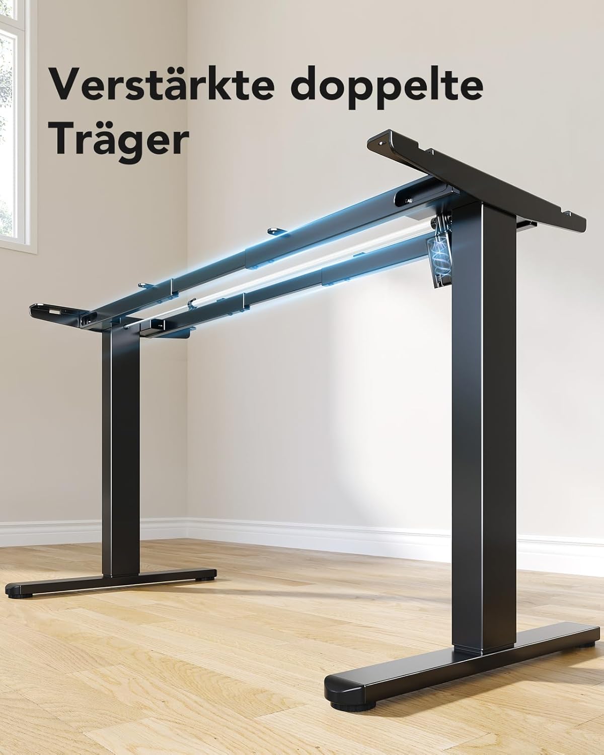 HUANUO Height-Adjustable Desk Frame with Brushless Motor, 100 kg Load Capacity, Table Legs, Desk Frame, Height Adjustable for Table Tops of 110 x 200 cm, Frame Only