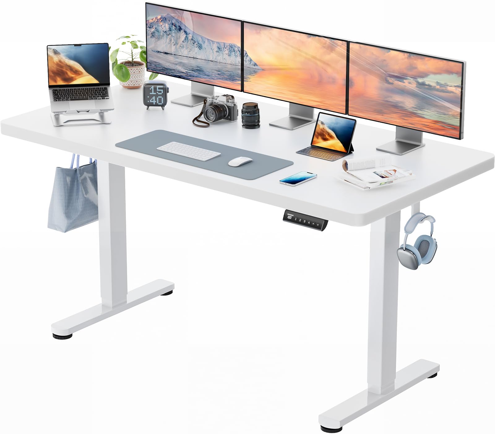 HUANUO Höhenverstellbarer Schreibtisch 120x80cm,25MM Ganze Tischplatte mit Bürstenloser Motor,Ergonomischer Schreibtisch Höhenverstellbar,Einfache Montage Elektrischer Stehschreibtisch für Homeoffice
