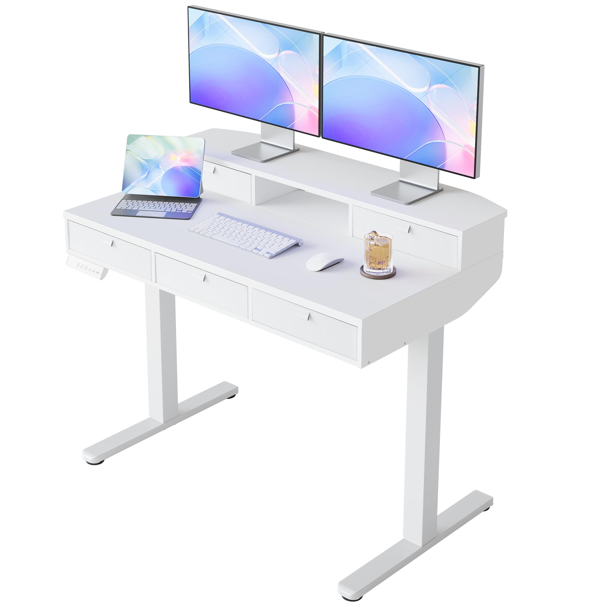 HUANUO 120 x 60 cm Scrivania con Cassetti, Compatibile Supporto a Morsetto a C, Scrivania Regolabile in Altezza, Scrivania Stand Up Ufficio Domestico 4 Altezza