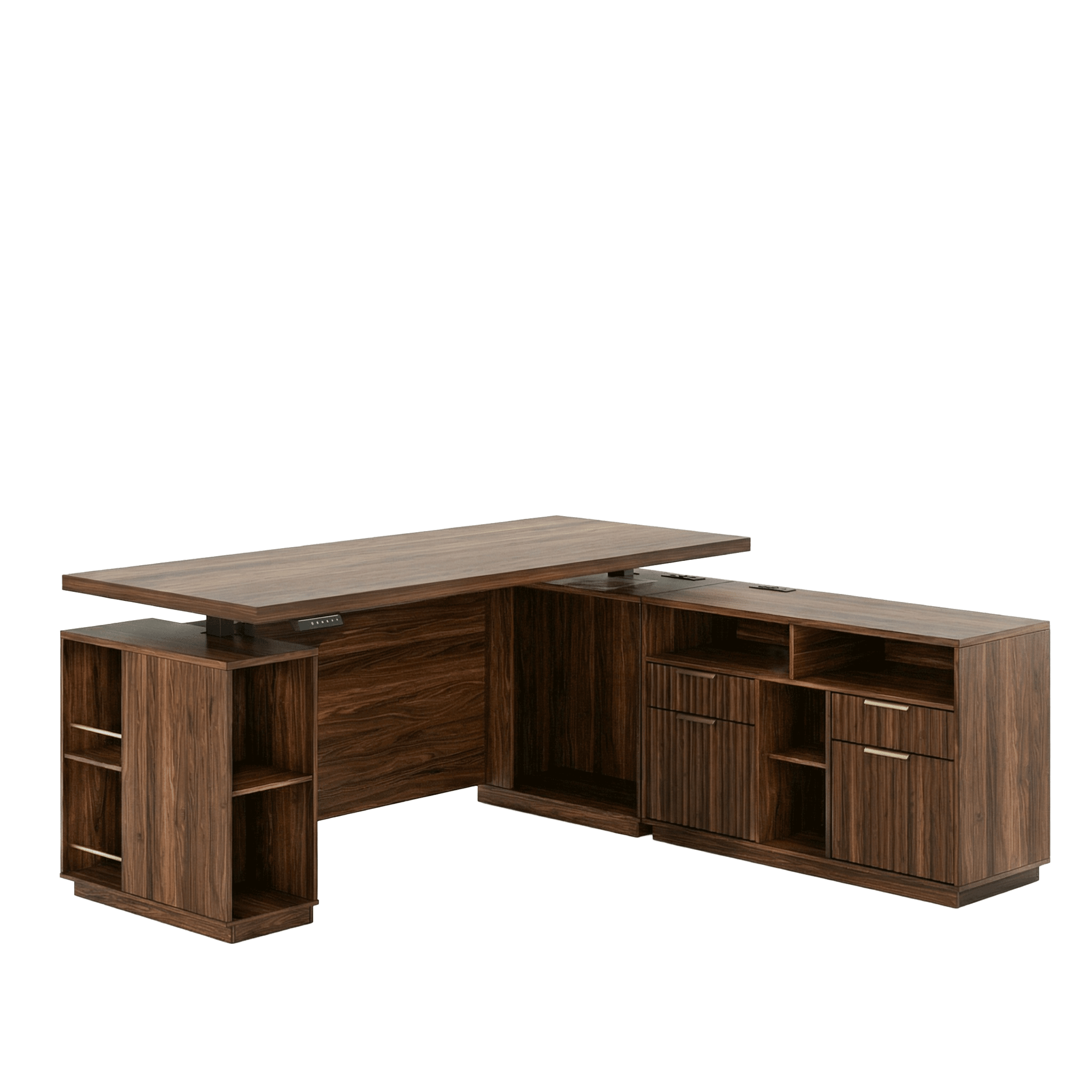 70" Premium Executive Standing Desk - Fluted - Dark Walnut