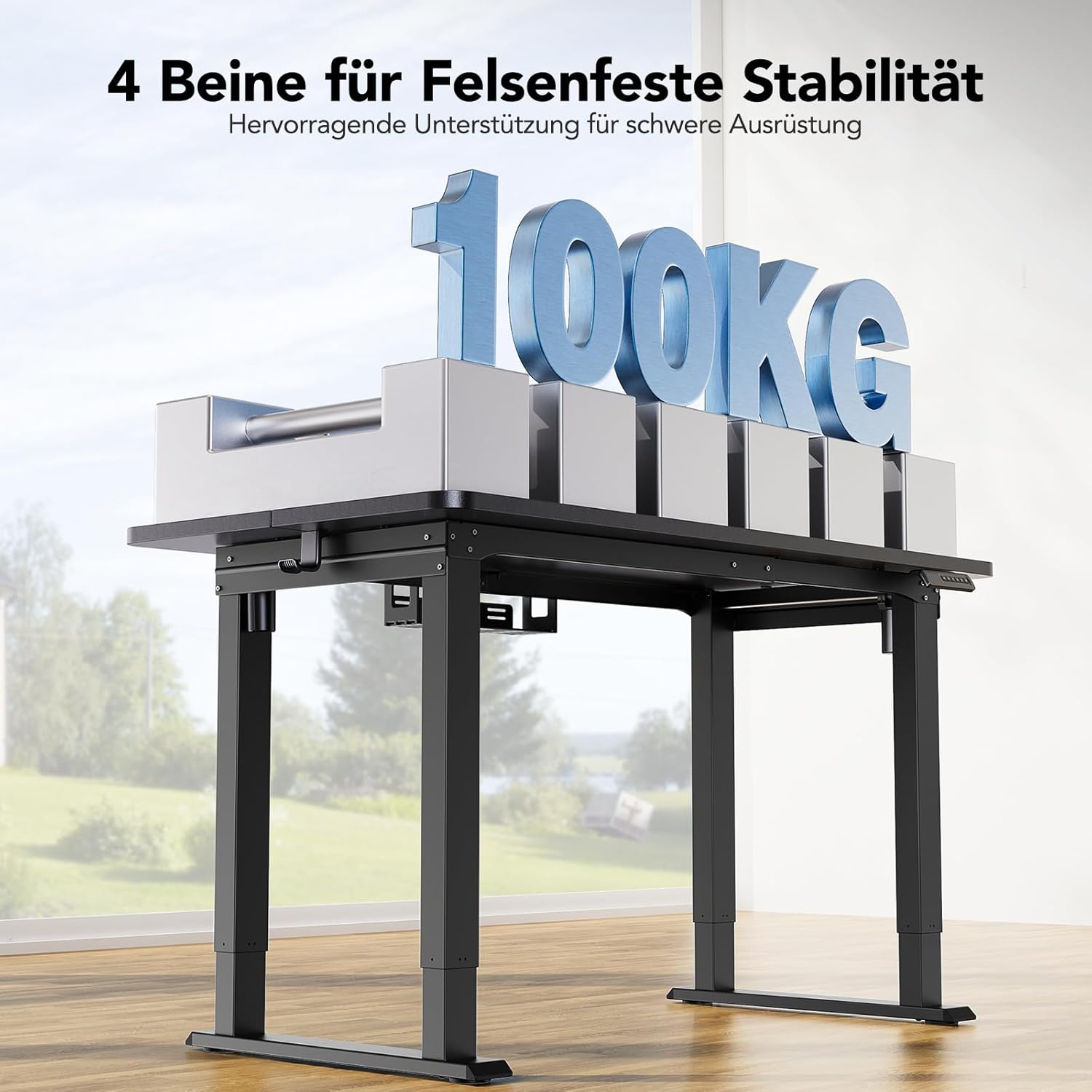 HUANUO 4 Legs Height Adjustable Desk Frame, Dual Motor Height Adjustable Desk for Home and Office, Table Legs Height Adjustable with Heavy Duty Steel, Memory Controller, Frame Only