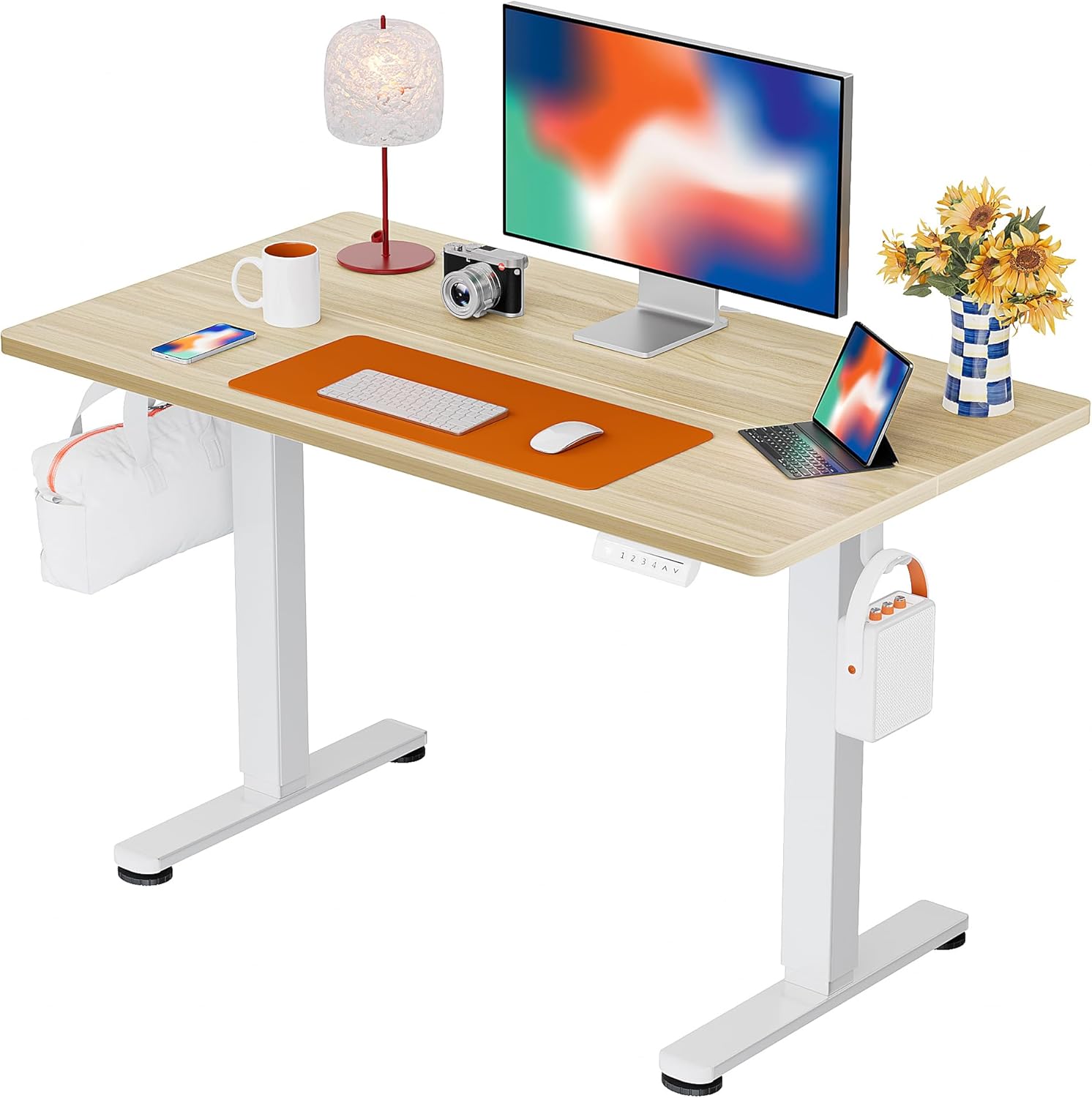 ErGear Electric Height Adjustable Desk 100 x 60 cm, Desk Height Adjustable with 4 Memory Smart Desk for Home Office with Connection Plate