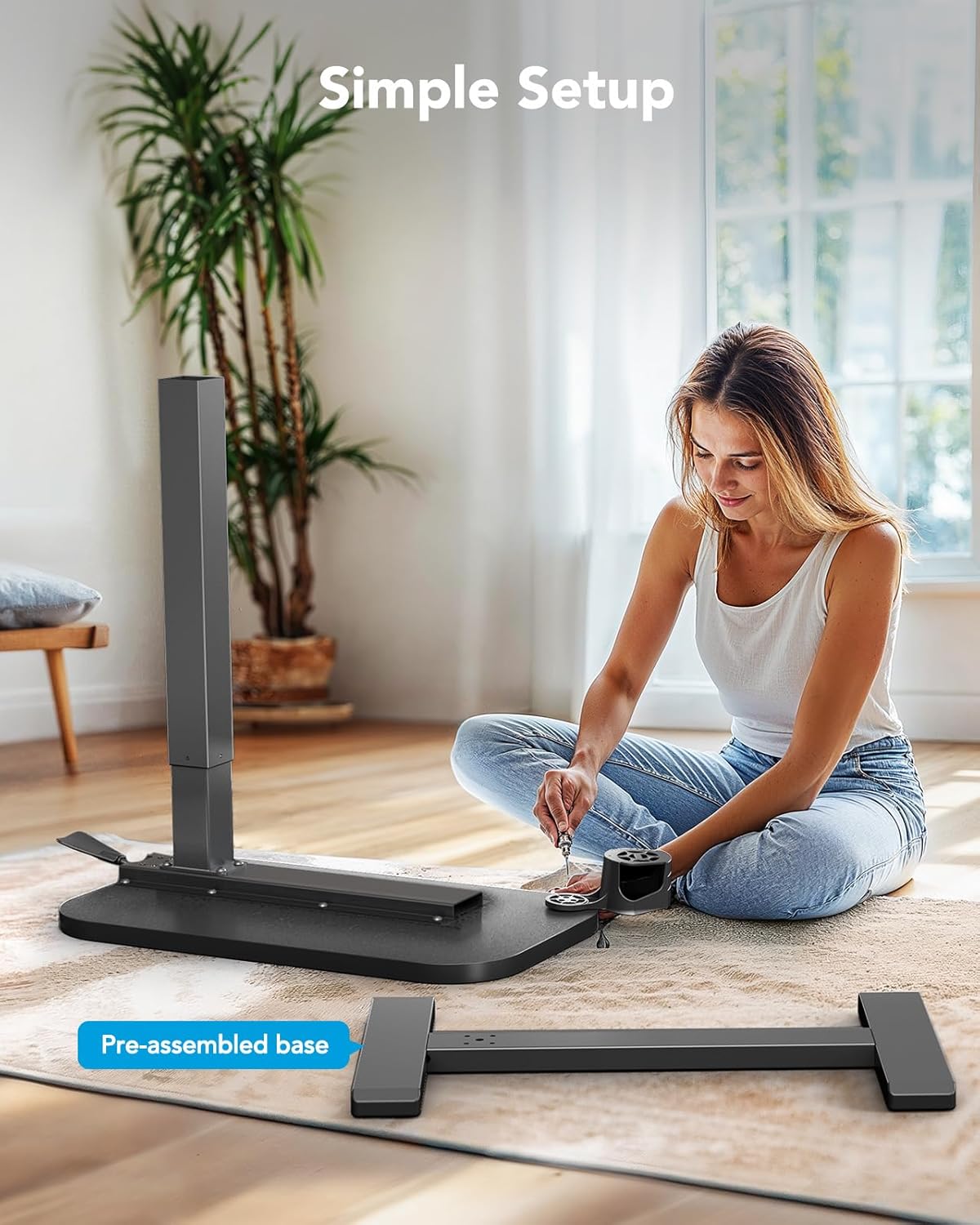 HUANUO 28Inch Bedside Table with Wheels, Height-Adjustable Rolling Computer Cart, Overbed Table with Cup Holder, Pneumatic Laptop Standing Desk for Home Office, Black