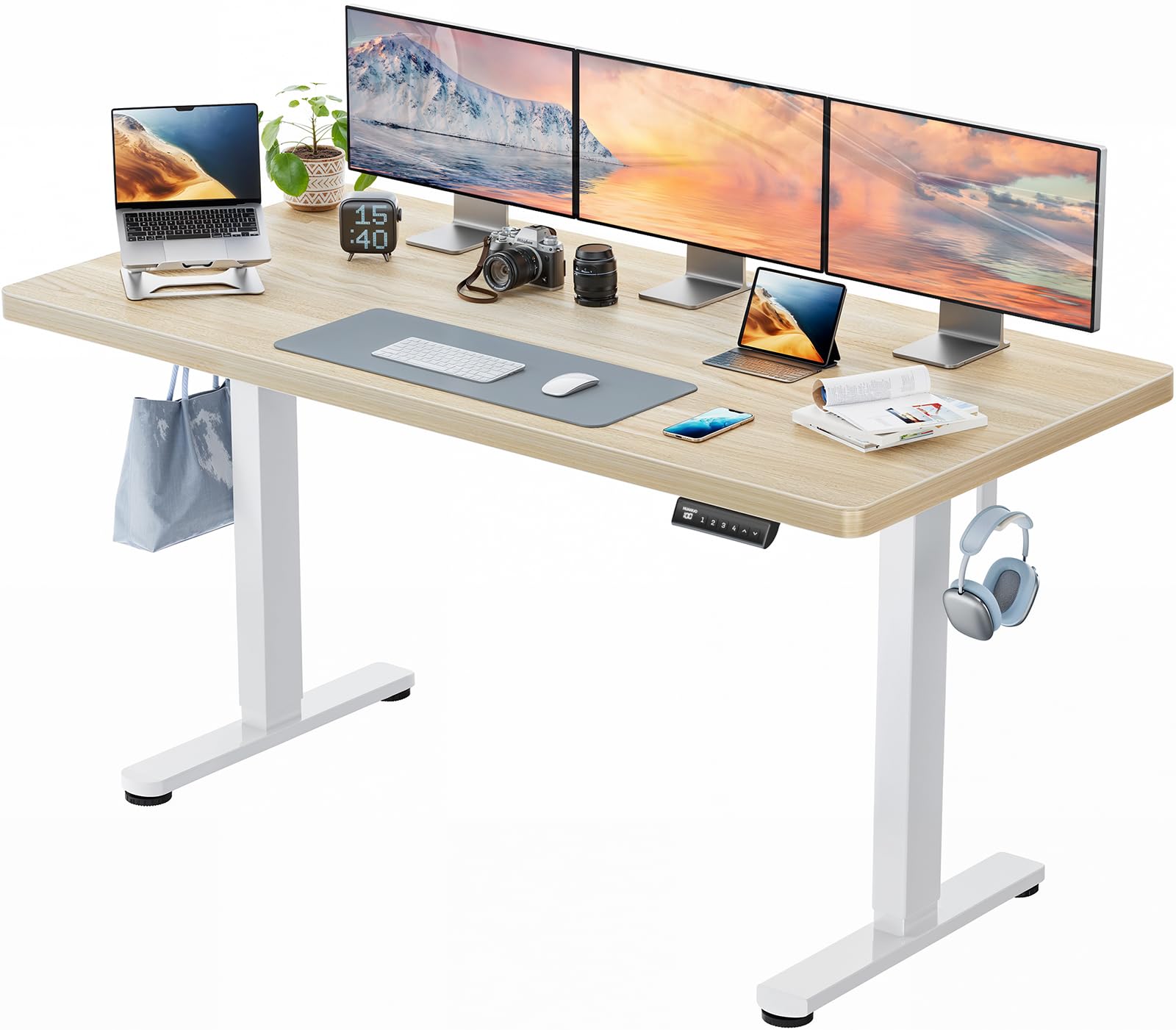 HUANUO Höhenverstellbarer Schreibtisch 140x80cm,25MM Ganze Tischplatte mit Bürstenloser Motor,Ergonomischer Steh-Sitz Tisch Stehpult,Einfache Montage Elektrischer Stehschreibtisch für Homeoffice