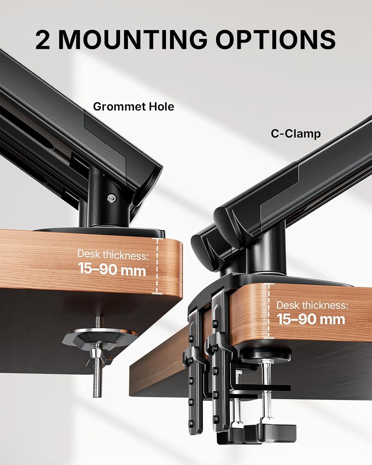 HUANUO Dual Monitor Arm for 13–32" Screens, MechaSpring Double Monitor Stand, FlowLift Pro Adjustable Monitor Mount with Tilt/Swivel/Rotation, Tool-Free VESA Mount, C-Clamp/Grommet Base, Max Load 9kg