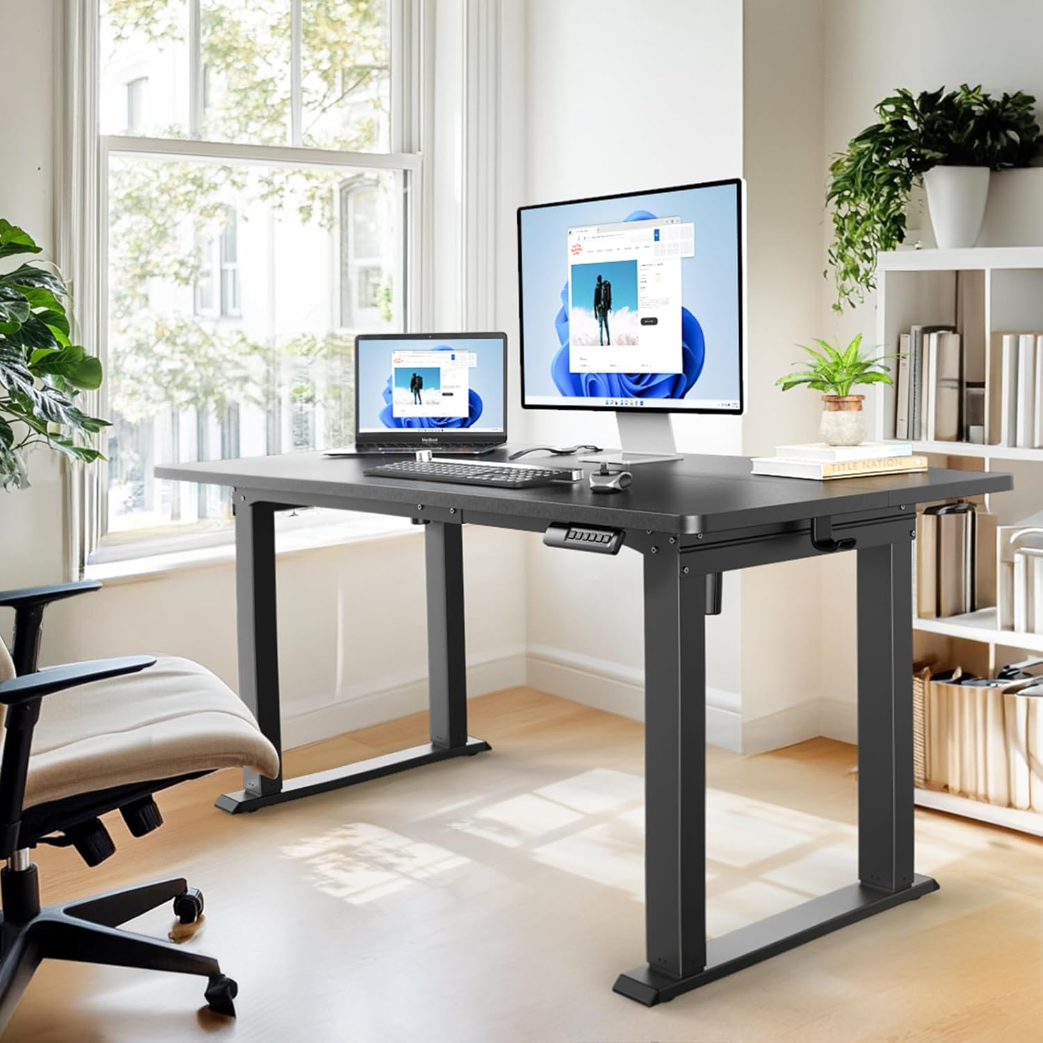 HUANUO 4 Legs Height Adjustable Desk Frame, Dual Motor Height Adjustable Desk for Home and Office, Table Legs Height Adjustable with Heavy Duty Steel, Memory Controller, Frame Only
