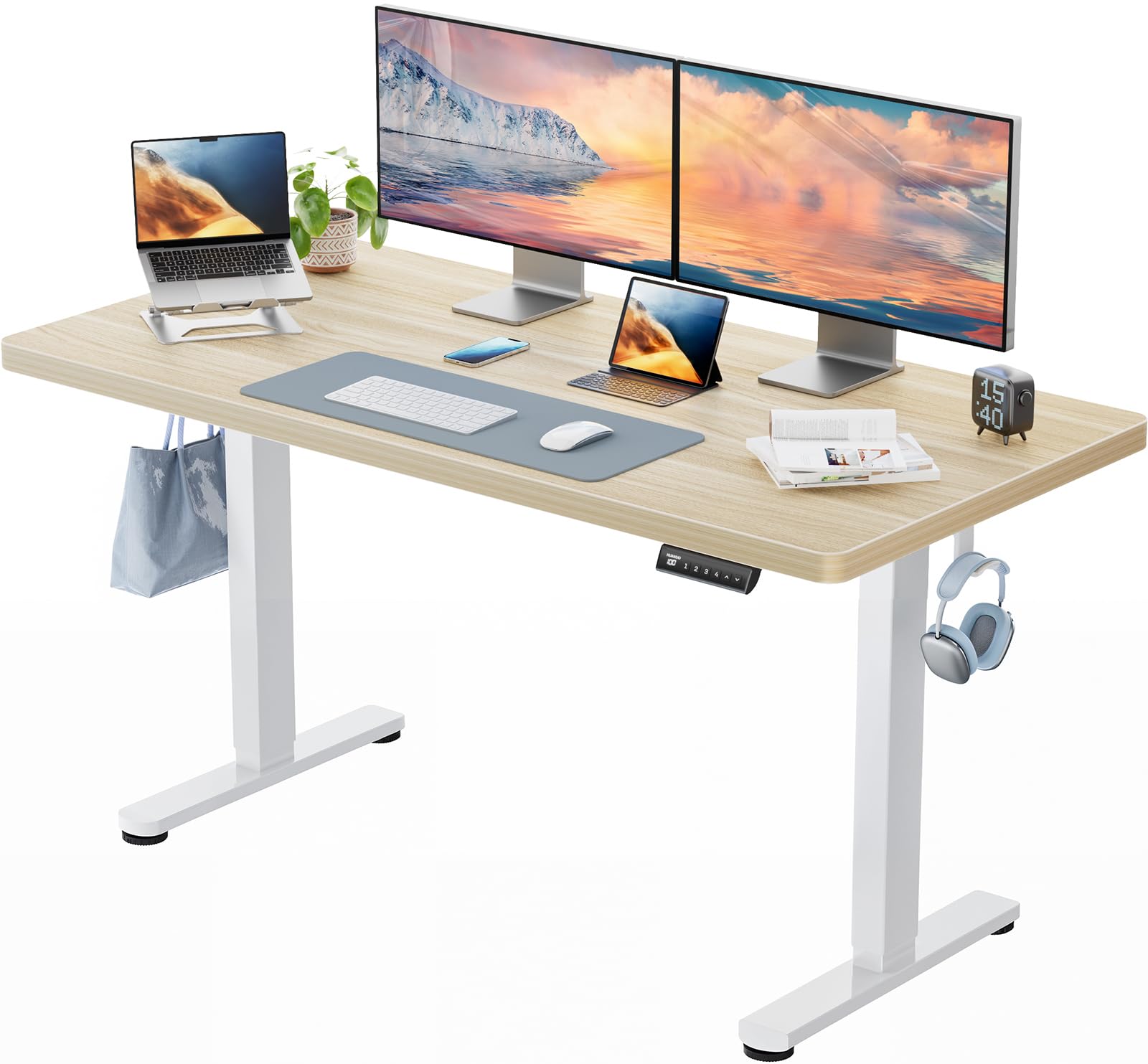 HUANUO Höhenverstellbarer Schreibtisch 140x80cm,25MM Ganze Tischplatte mit Bürstenloser Motor,Ergonomischer Steh-Sitz Tisch Stehpult,Einfache Montage Elektrischer Stehschreibtisch für Homeoffice