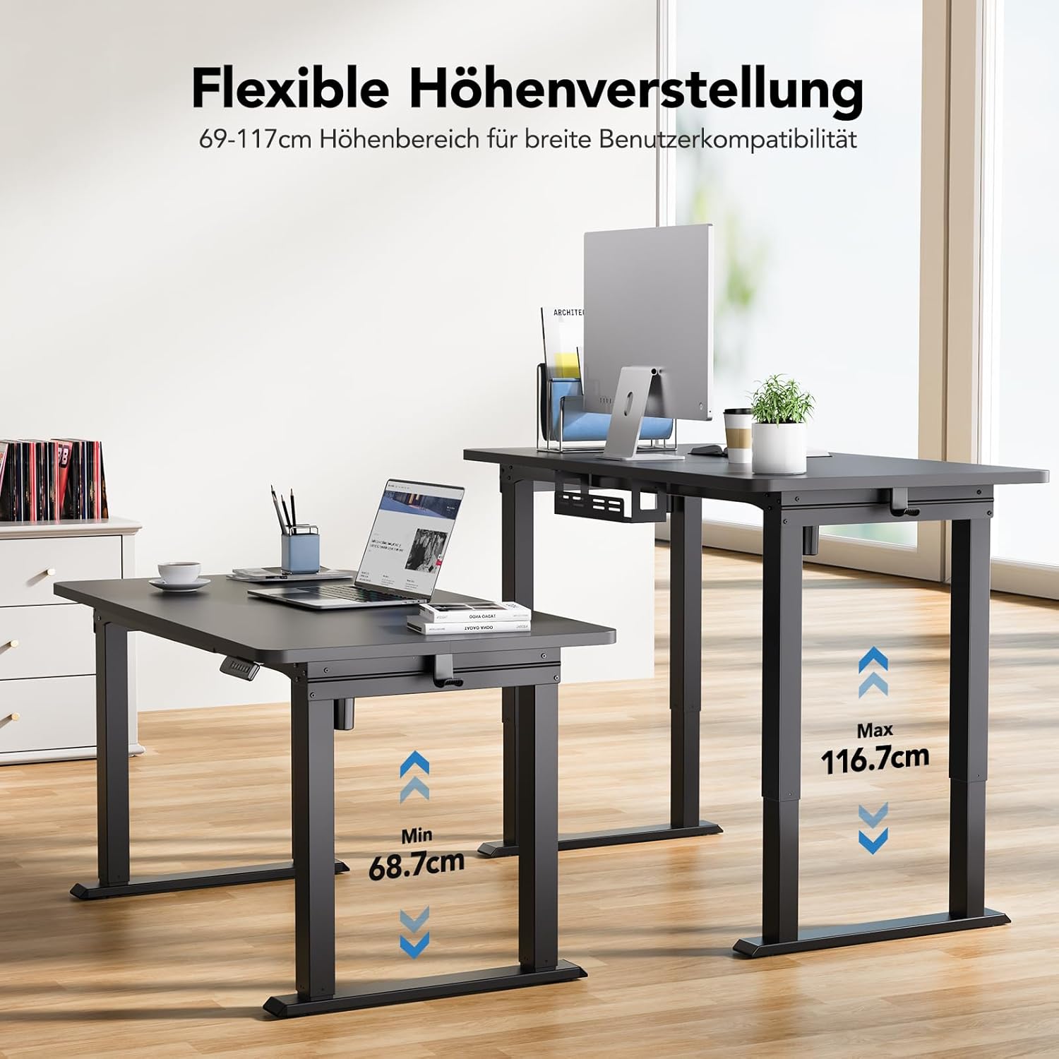 HUANUO 4 Legs Height Adjustable Desk Frame, Dual Motor Height Adjustable Desk for Home and Office, Table Legs Height Adjustable with Heavy Duty Steel, Memory Controller, Frame Only