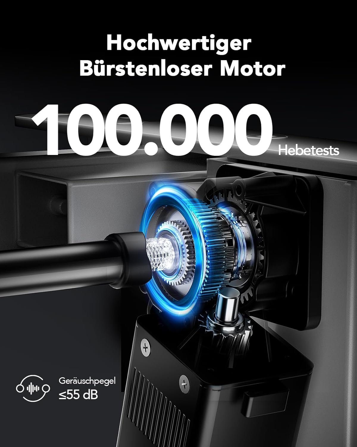 HUANUO Height-Adjustable Desk Frame with Brushless Motor, 100 kg Load Capacity, Table Legs, Desk Frame, Height Adjustable for Table Tops of 110 x 200 cm, Frame Only