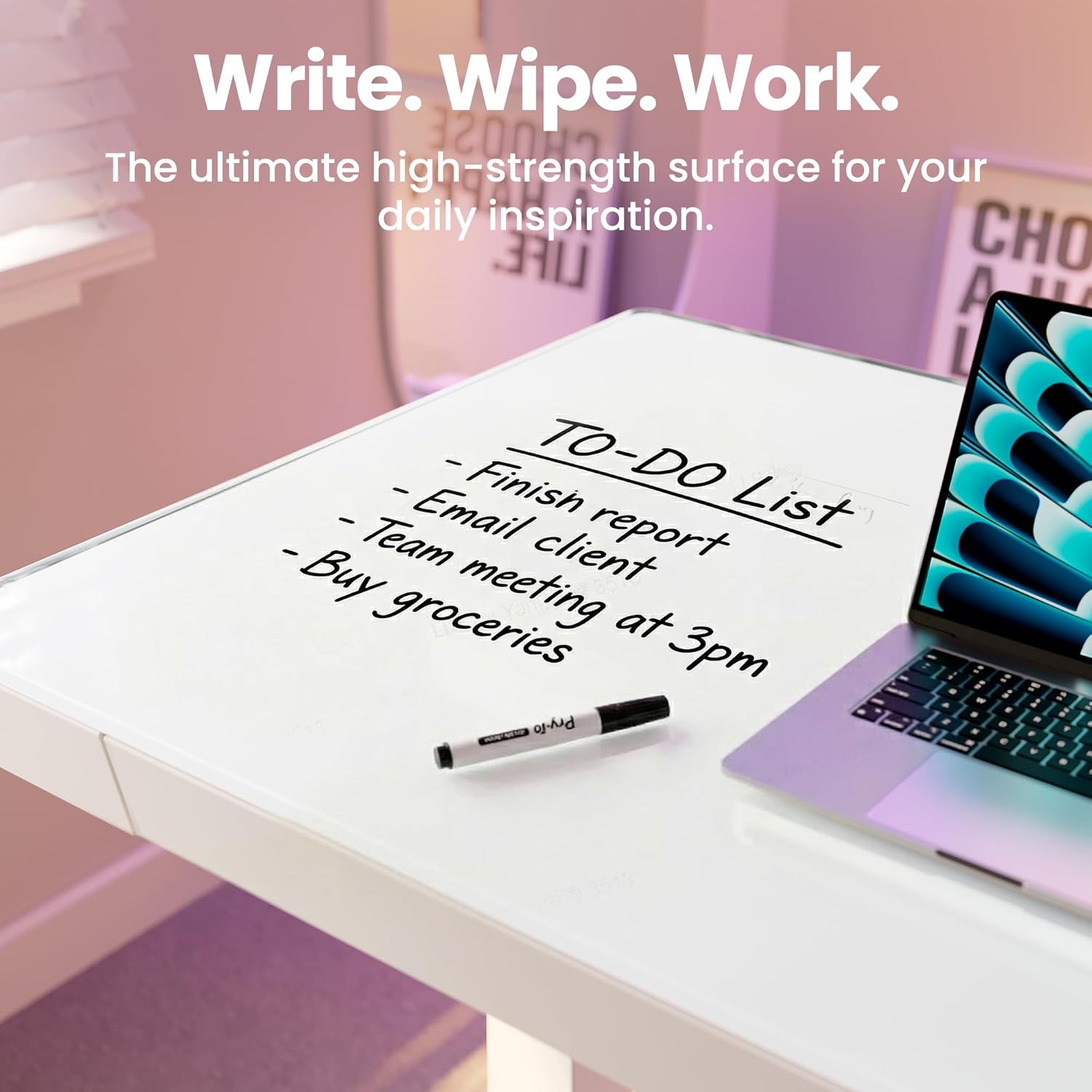 HUANUO Glass Standing Desk with Drawers, 35 x 20 Inch Electric Adjustable Height Desk, Quick Install One-Piece Tabletop with USB Charging Ports, White