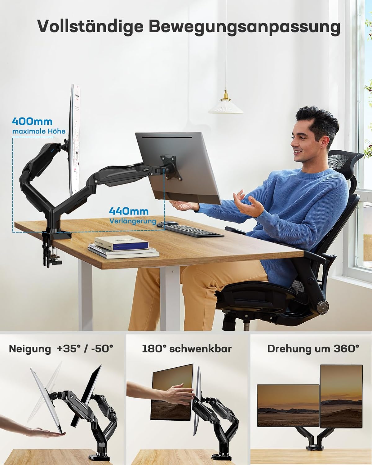 Doppelmonitorarm (13-32 Zoll) mit 360°-Vollbewegung
