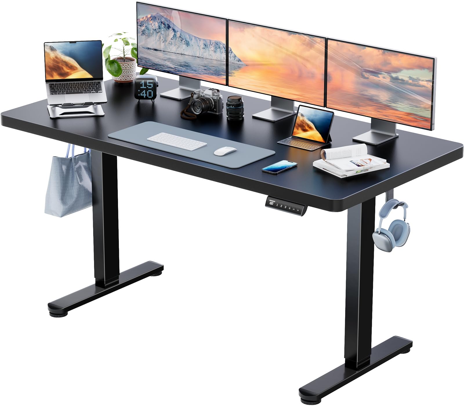 HUANUO Höhenverstellbarer Schreibtisch 140x80cm,25MM Ganze Tischplatte mit Bürstenloser Motor,Ergonomischer Steh-Sitz Tisch Stehpult,Einfache Montage Elektrischer Stehschreibtisch für Homeoffice