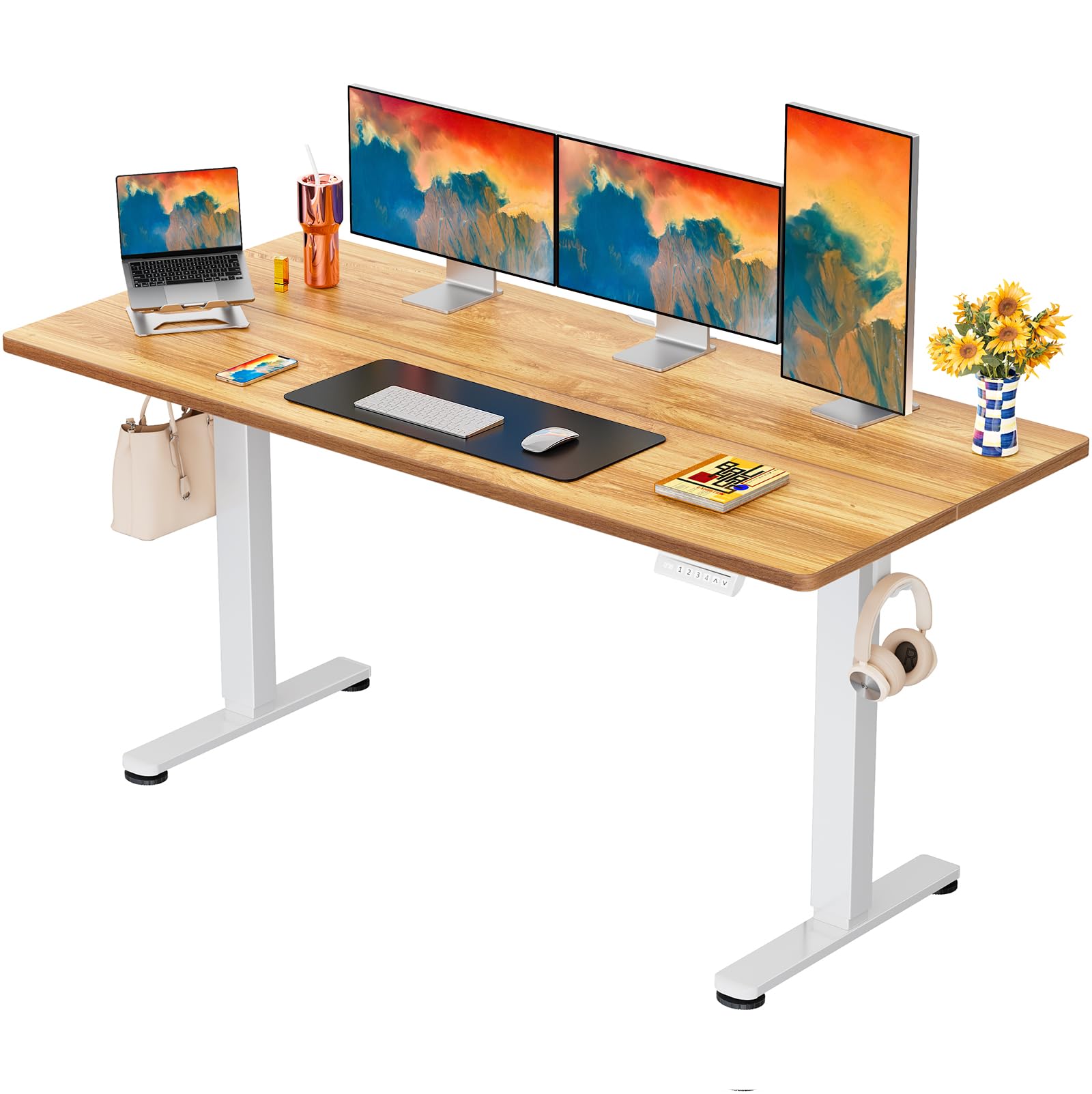 ErGear Electric Height Adjustable Desk 140 x 70 cm, Desk Height Adjustable with 4 Memory Smart Desk for Home Office with Connection Plate