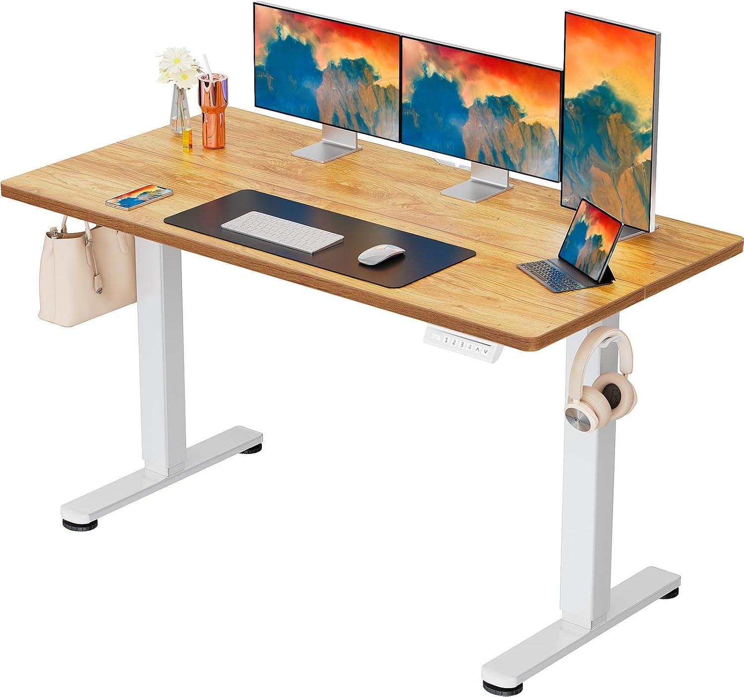 ErGear Electric Height Adjustable Desk 140 x 70 cm, Desk Height Adjustable with 4 Memory Smart Desk for Home Office with Connection Plate