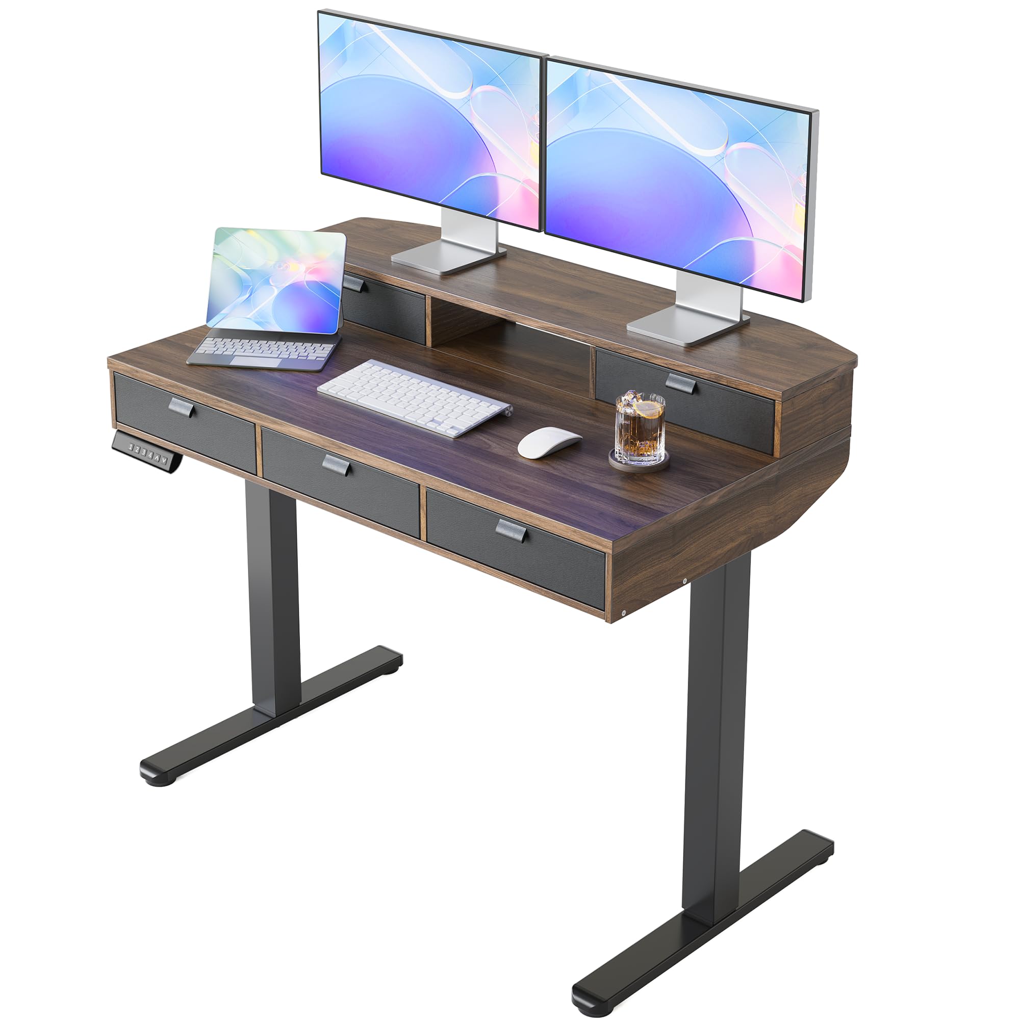 HUANUO 80 x 53 cm Piccola Scrivania con Cassetti, Compatibile Supporto a Morsetto a C, Scrivania Regolabile in Altezza, Scrivania Stand Up Ufficio Domestico 4 Altezza