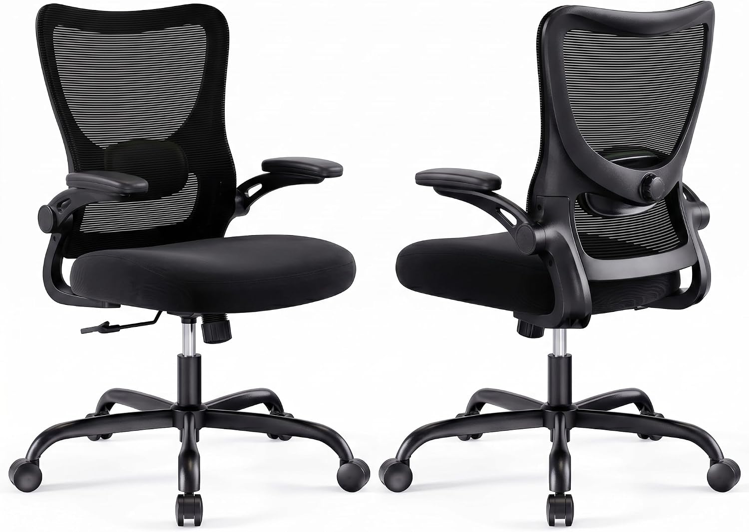 Marsail Bürostuhl Ergonomisch, Schreibtischstuhl mit 3D PU Armlehnen und Verstellbarer Lendenwirbelstütze, Drehstuhl Höhenverstellung und Wippfunktion, schreibtischstuhl aus Mesh, Bis 136kg,2pcs