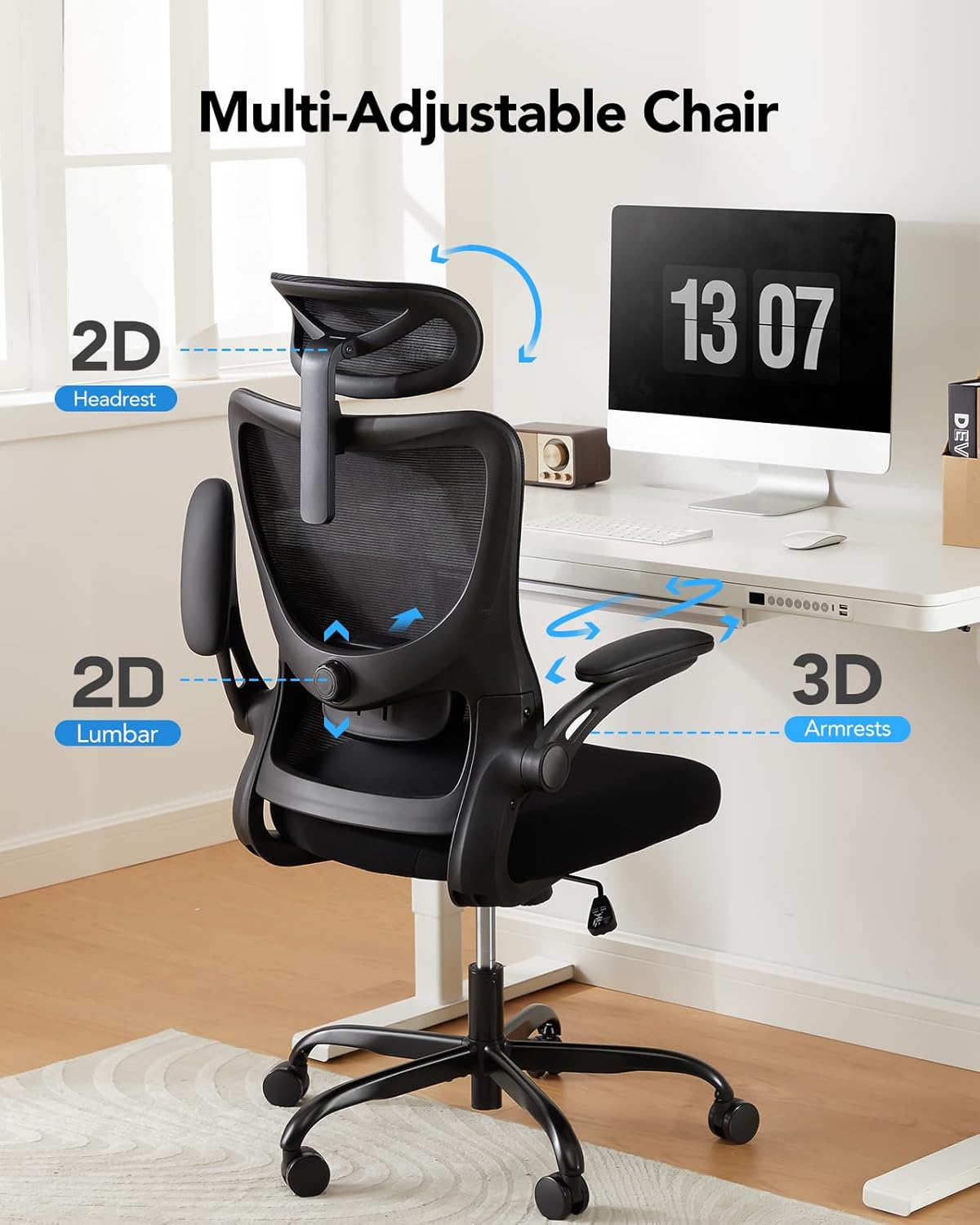 HUANUO Ergonomischer Bürostuhl, Ergonomisch Schreibtischstuhl mit Verstellbarer Lendenwirbel- und Kopfstütze, komfortabler Gaming Stuhl mit 3D-Armlehnen, Homeoffice-Büro Stuhl, maximale Last 136kg