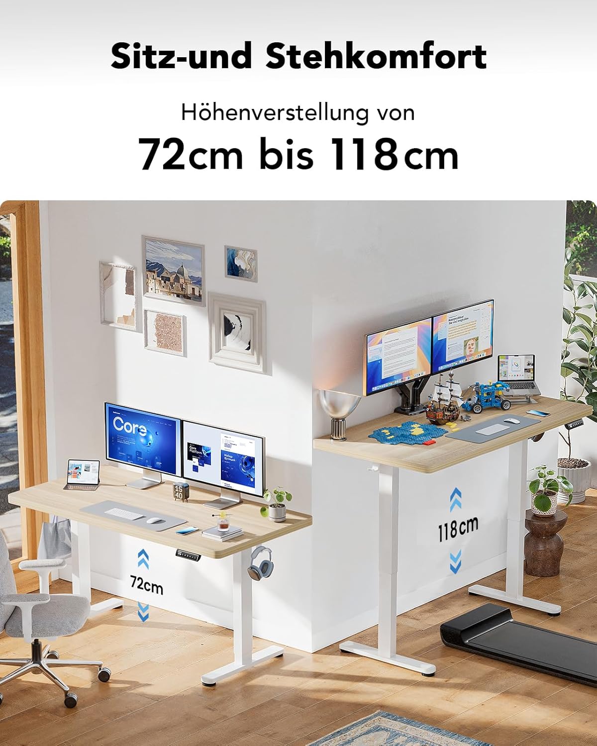 HUANUO Höhenverstellbarer Schreibtisch 140x80cm,25MM Ganze Tischplatte mit Bürstenloser Motor,Ergonomischer Steh-Sitz Tisch Stehpult,Einfache Montage Elektrischer Stehschreibtisch für Homeoffice