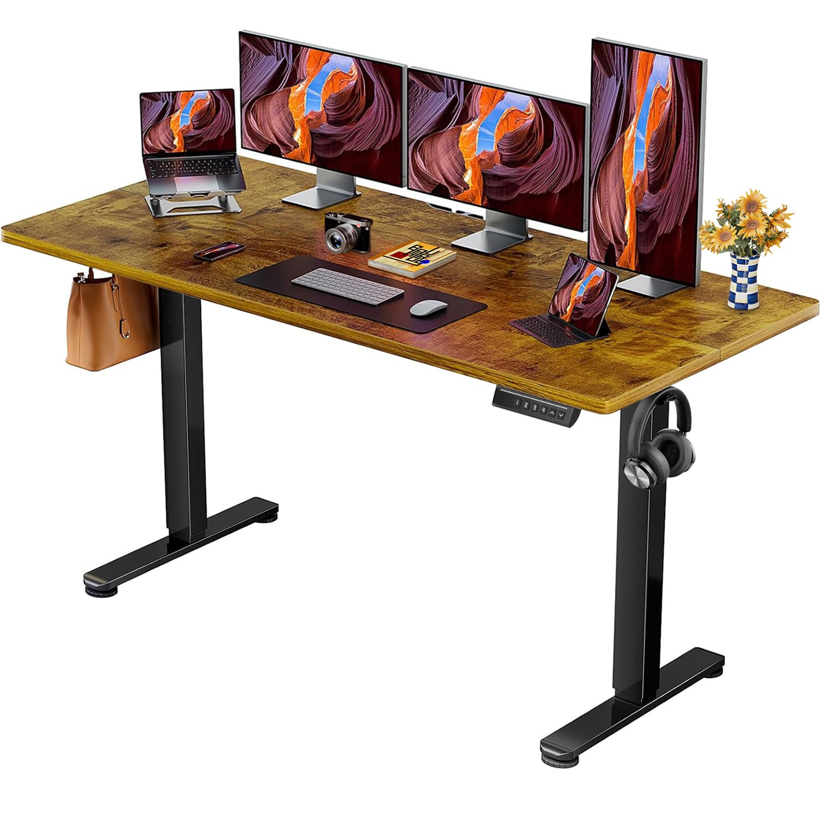 ErGear Electric Height Adjustable Desk 140 x 70 cm, Desk Height Adjustable with 4 Memory Smart Desk for Home Office with Connection Plate