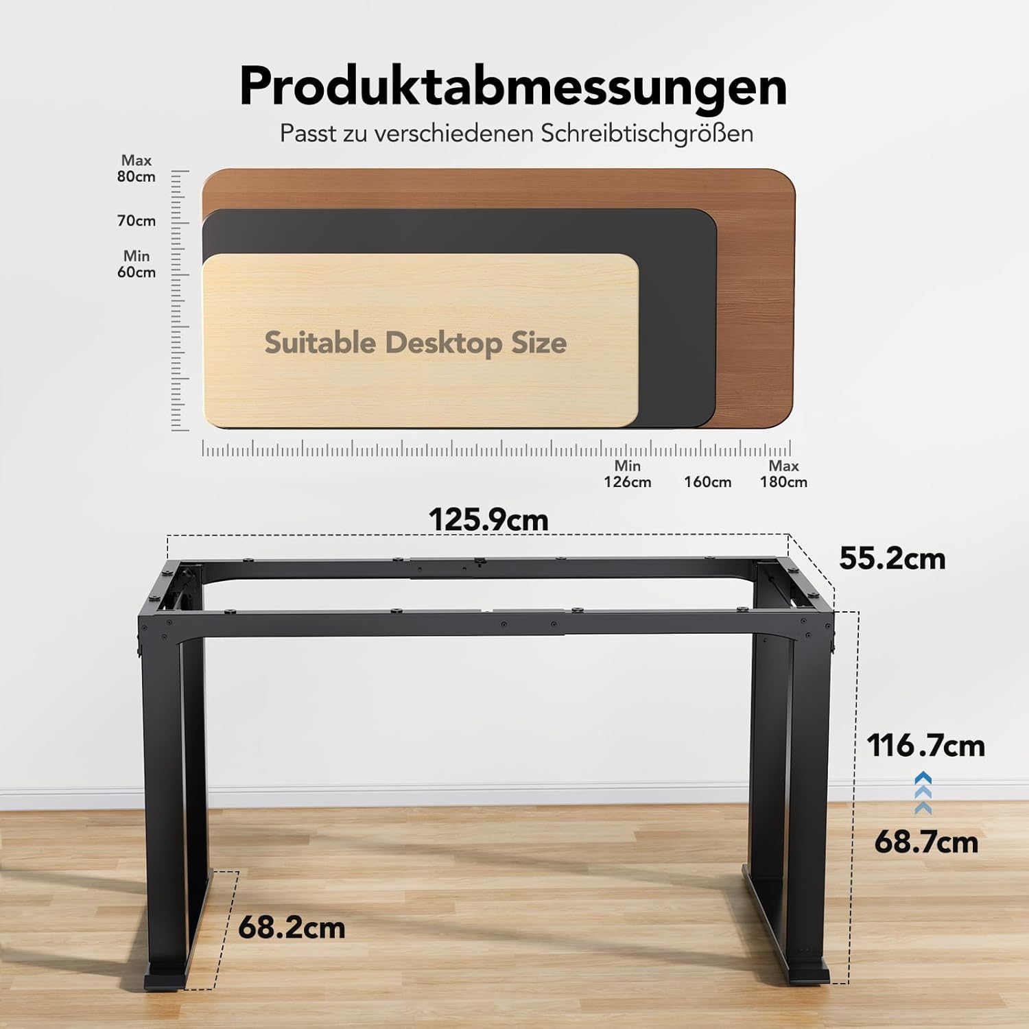HUANUO 4 Legs Height Adjustable Desk Frame, Dual Motor Height Adjustable Desk for Home and Office, Table Legs Height Adjustable with Heavy Duty Steel, Memory Controller, Frame Only