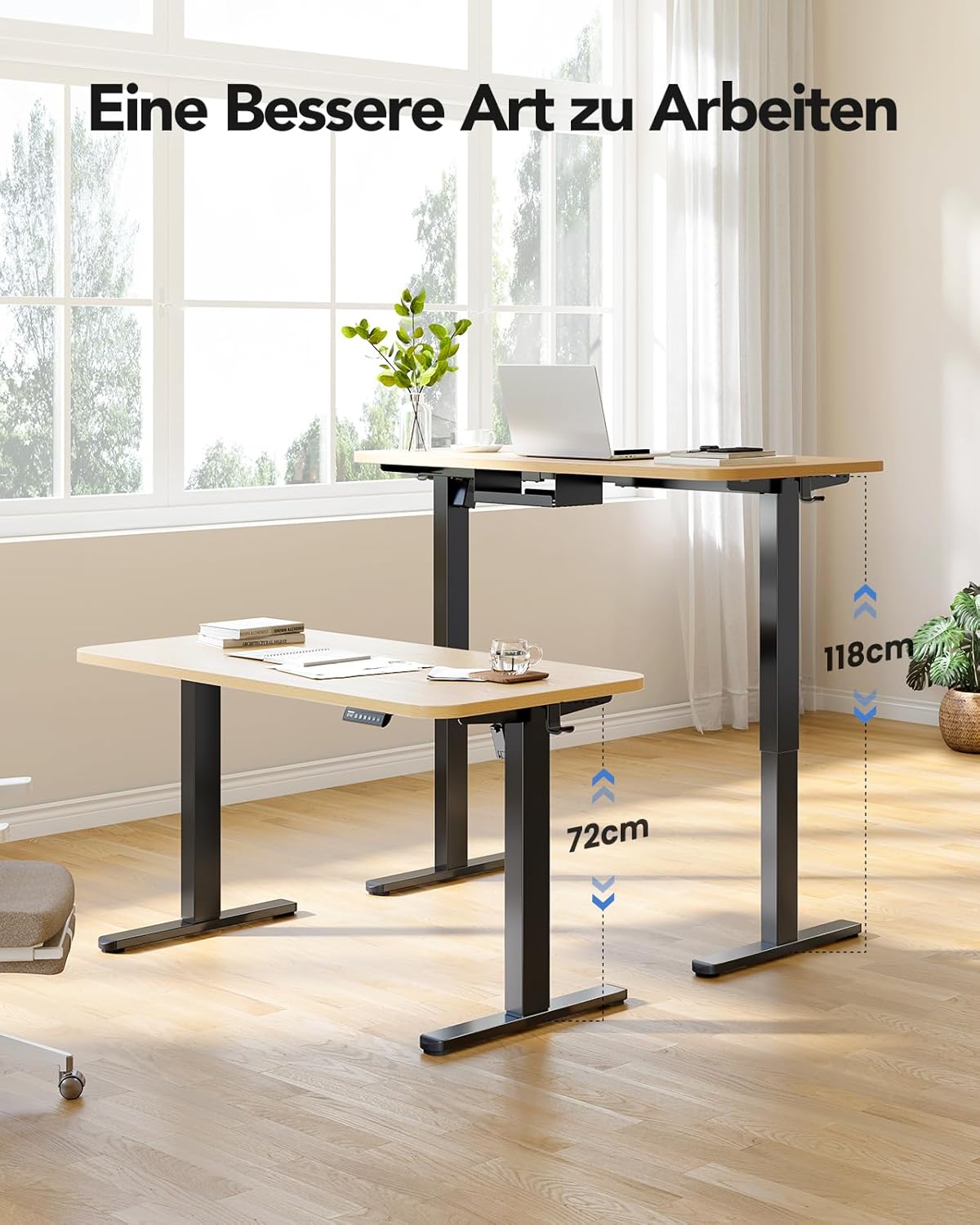 HUANUO Height-Adjustable Desk Frame with Brushless Motor, 100 kg Load Capacity, Table Legs, Desk Frame, Height Adjustable for Table Tops of 110 x 200 cm, Frame Only