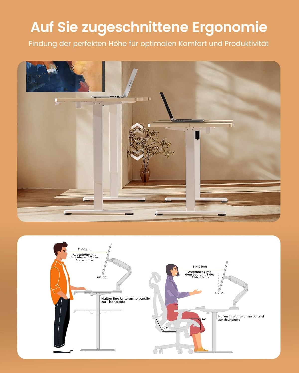 ErGear Elektrisch Höhenverstellbarer Schreibtisch 120 x 60 cm, Schreibtisch Höhenverstellbar mit 4-Gedächtnis-Smart-Pult für Home-Office mit Verbindungsplatte
