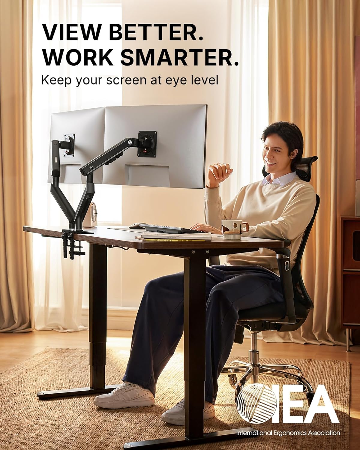 HUANUO Dual Monitor Arm for 13–32" Screens, MechaSpring Double Monitor Stand, FlowLift Pro Adjustable Monitor Mount with Tilt/Swivel/Rotation, Tool-Free VESA Mount, C-Clamp/Grommet Base, Max Load 9kg