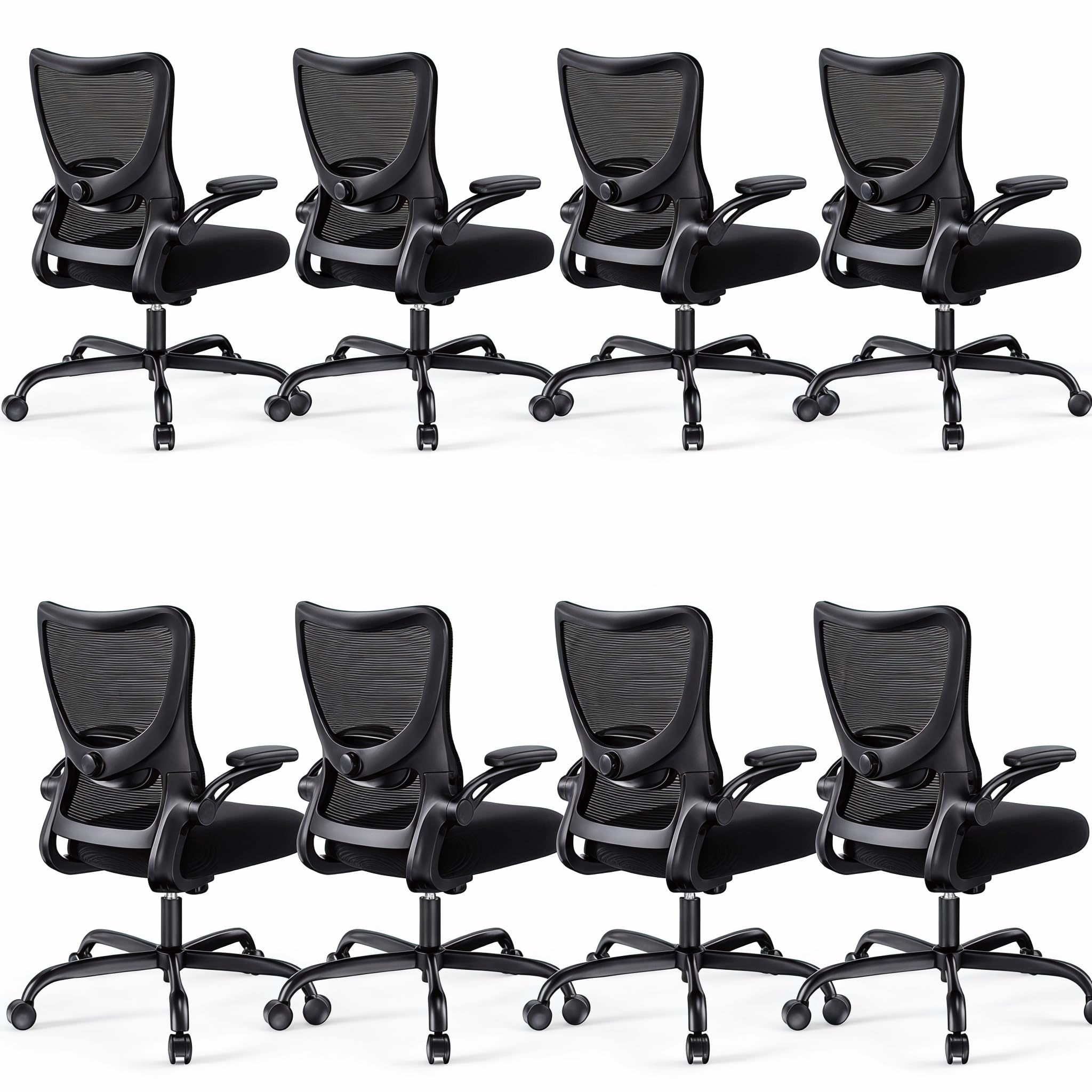 Marsail Bürostuhl Ergonomisch, Schreibtischstuhl mit 3D PU Armlehnen und Verstellbarer Lendenwirbelstütze, Drehstuhl Höhenverstellung und Wippfunktion, schreibtischstuhl aus Mesh, Bis 136kg,5pcs