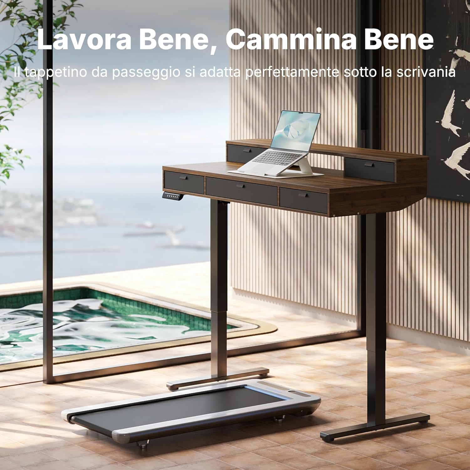 HUANUO 120 x 60 cm Scrivania con Cassetti, Compatibile Supporto a Morsetto a C, Scrivania Regolabile in Altezza, Scrivania Stand Up Ufficio Domestico 4 Altezza