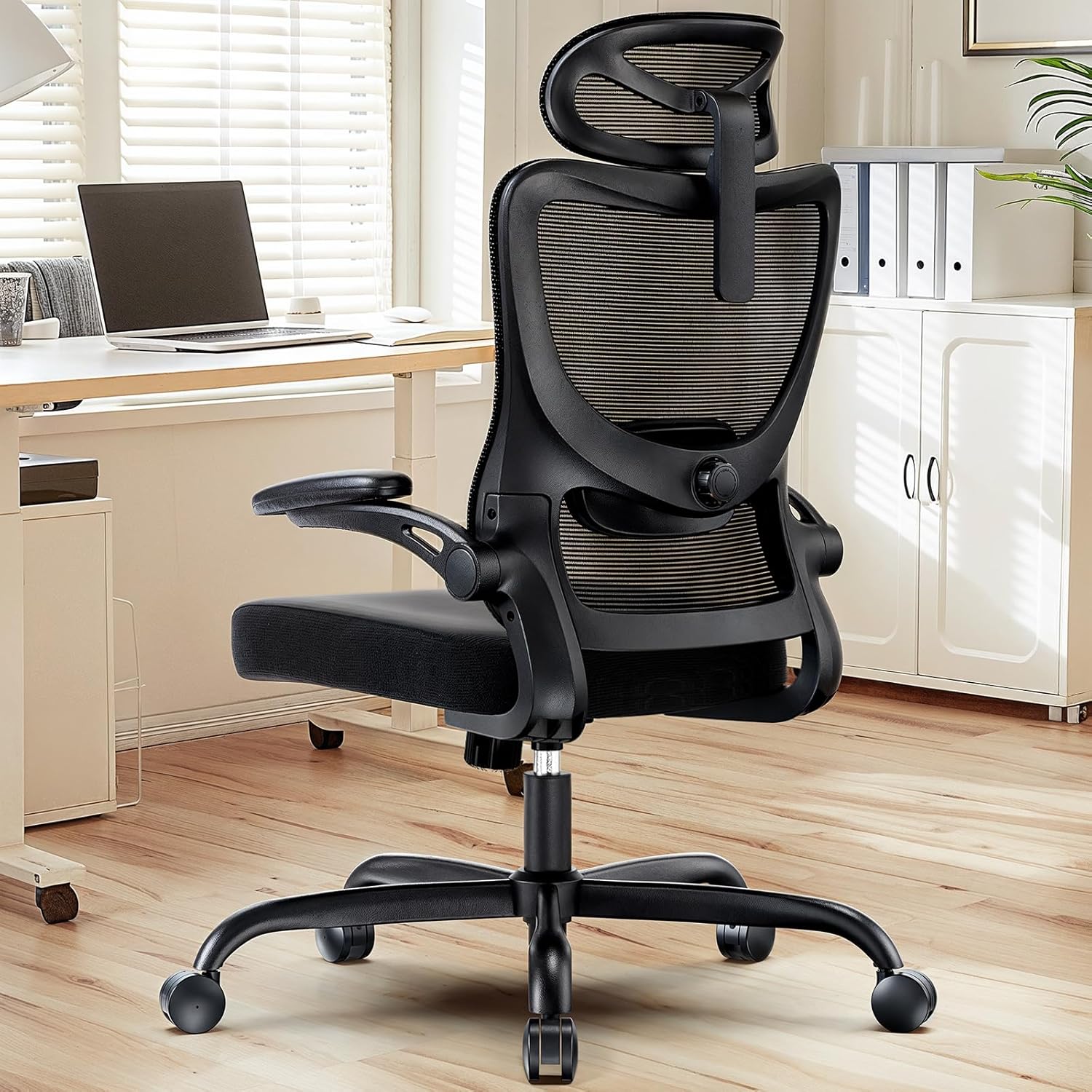 HUANUO Ergonomischer Bürostuhl, Ergonomisch Schreibtischstuhl mit Verstellbarer Lendenwirbel- und Kopfstütze, komfortabler Gaming Stuhl mit 3D-Armlehnen, Homeoffice-Büro Stuhl, maximale Last 136kg