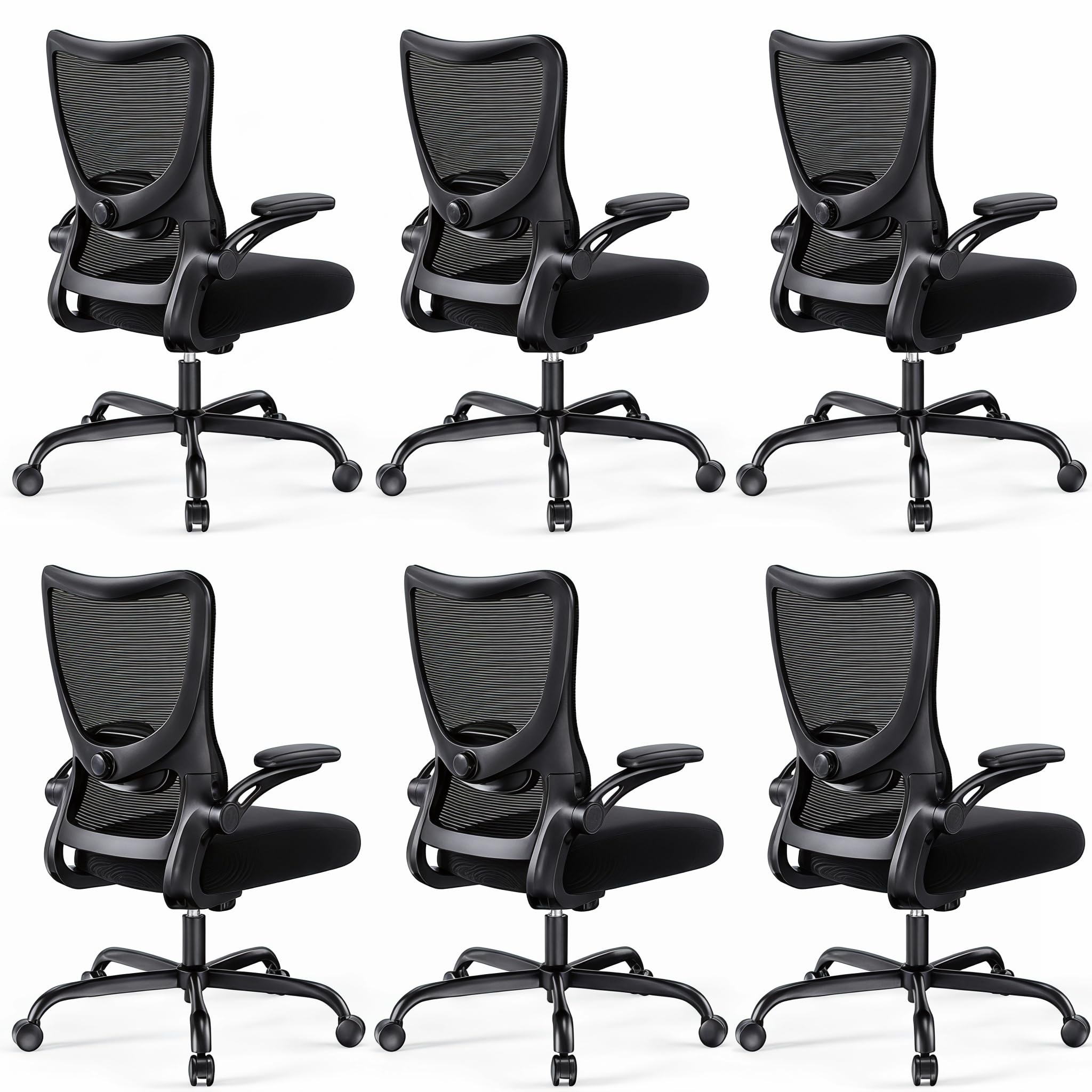 Marsail Bürostuhl Ergonomisch, Schreibtischstuhl mit 3D PU Armlehnen und Verstellbarer Lendenwirbelstütze, Drehstuhl Höhenverstellung und Wippfunktion, schreibtischstuhl aus Mesh, Bis 136kg,2pcs