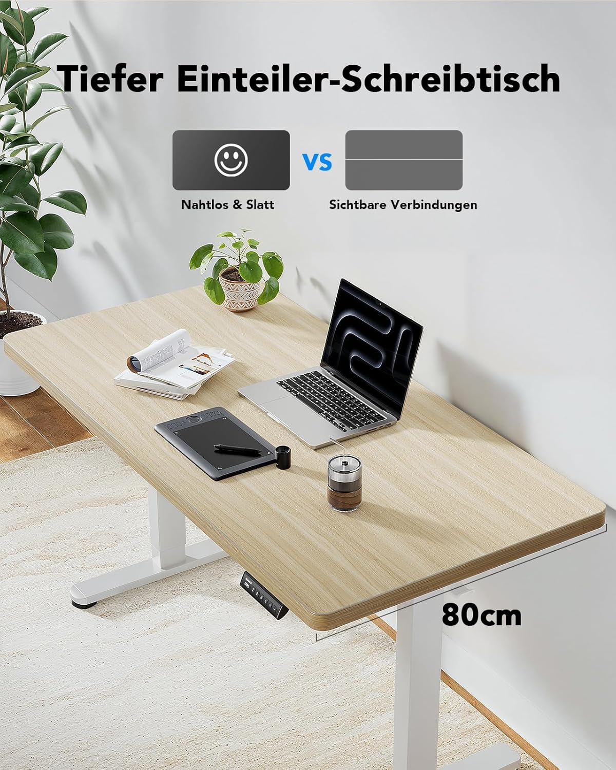 HUANUO Höhenverstellbarer Schreibtisch 160x80cm,25MM Ganze Tischplatte mit Bürstenloser Motor,Ergonomischer Steh-Sitz Tisch Stehpult,Einfache Montage Elektrischer Stehschreibtisch für Homeoffice