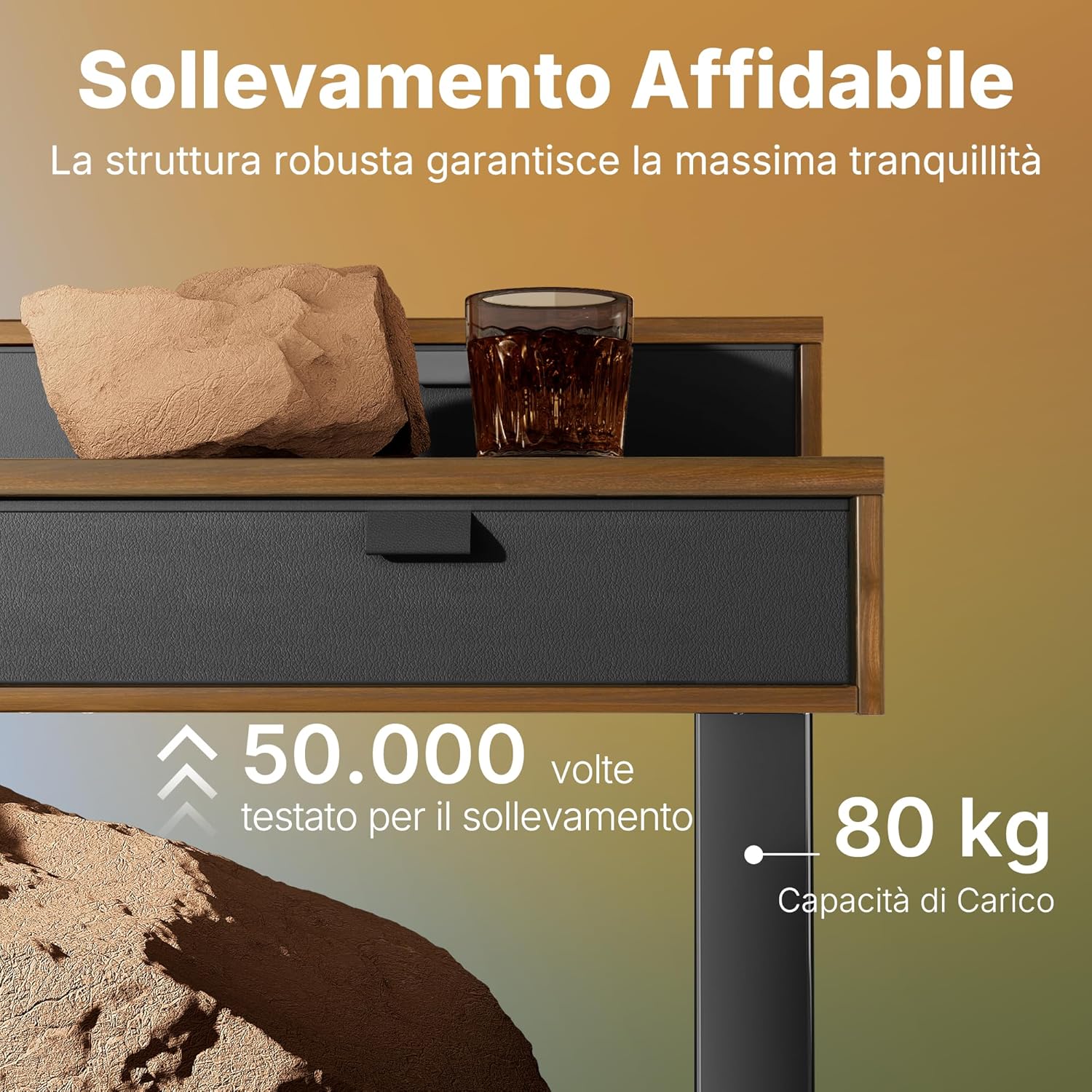 HUANUO 120 x 60 cm Scrivania con Cassetti, Compatibile Supporto a Morsetto a C, Scrivania Regolabile in Altezza, Scrivania Stand Up Ufficio Domestico 4 Altezza