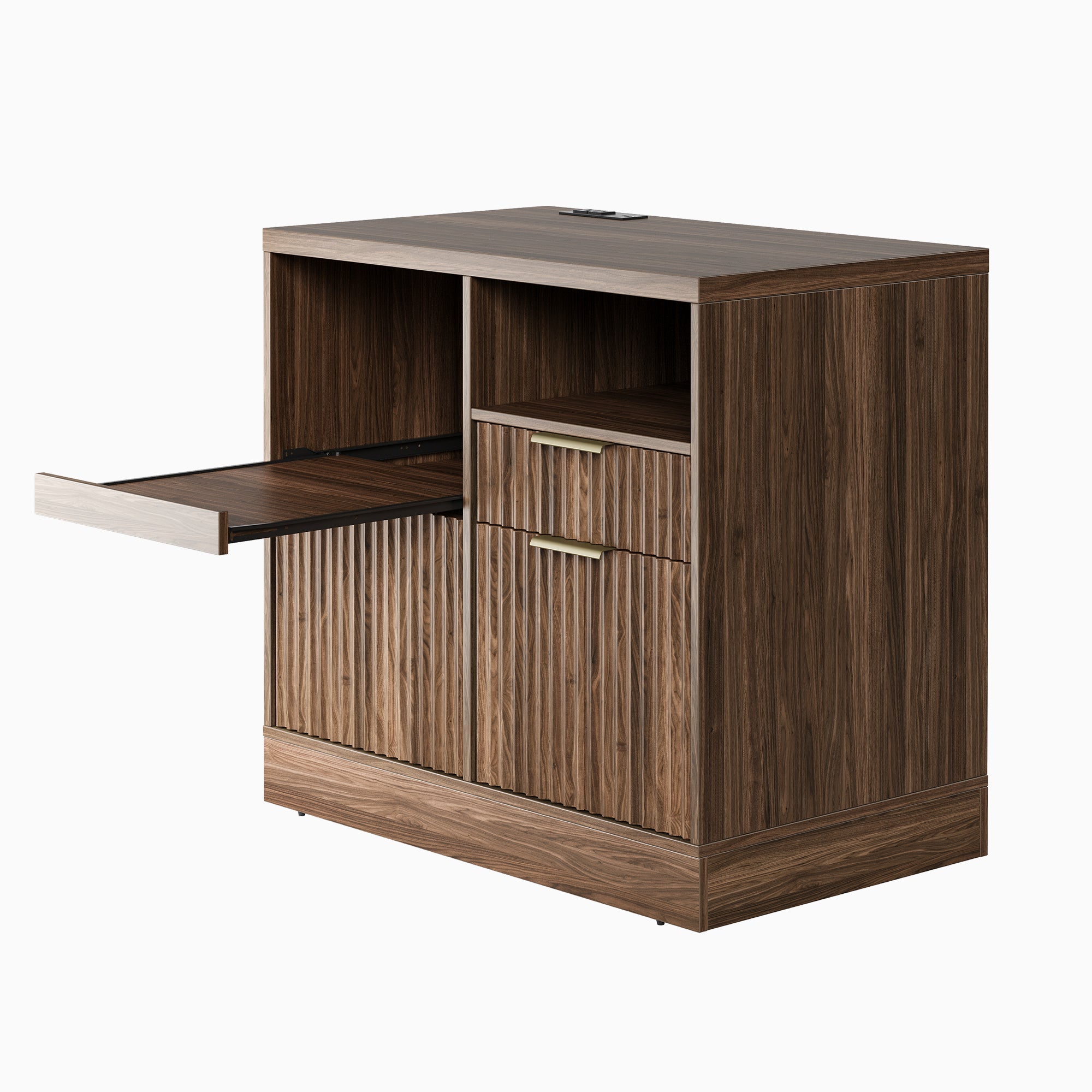 Charging Printer Storage Cabinet - Fluted - Dark Walnut