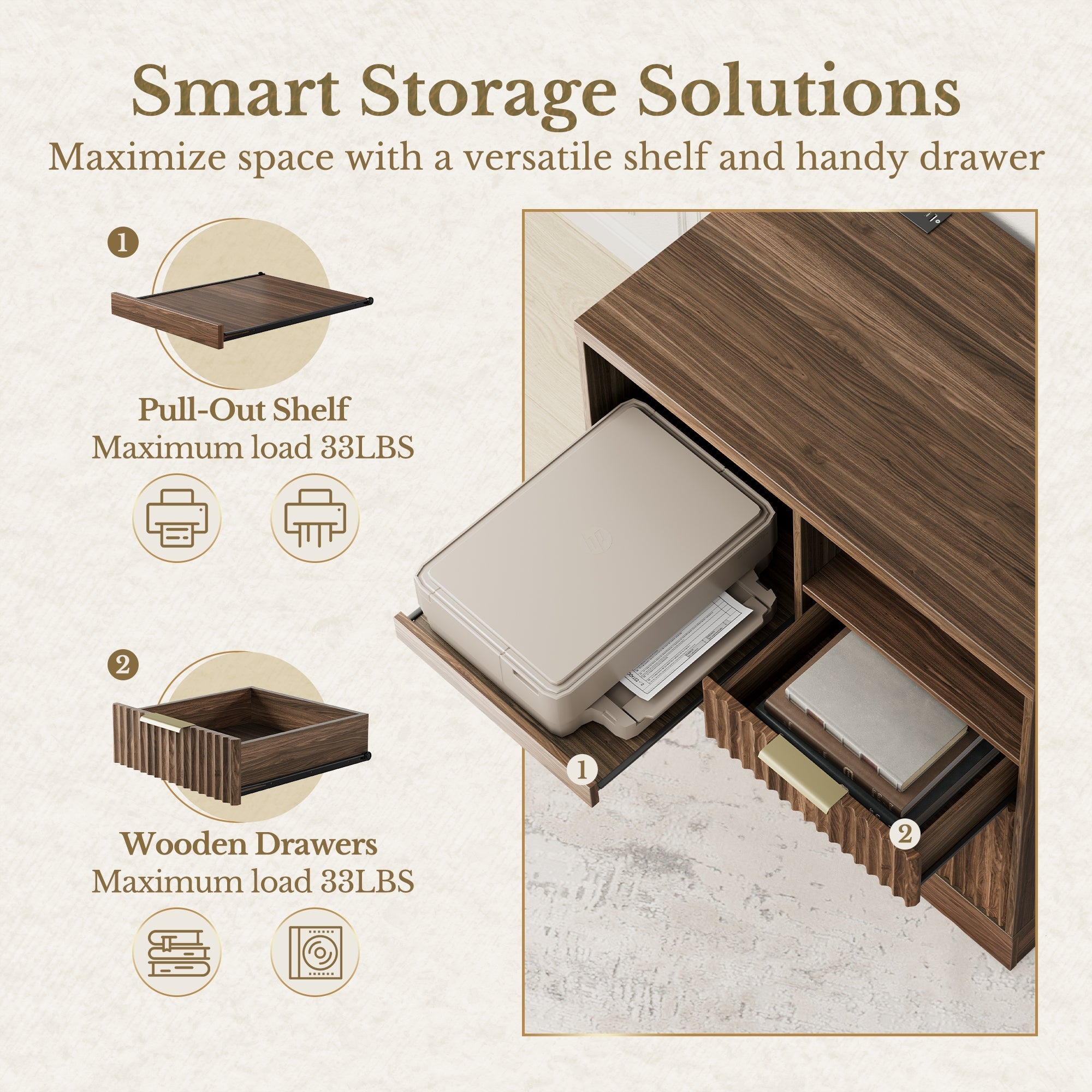 Charging Printer Storage Cabinet - Fluted - Natural Oak