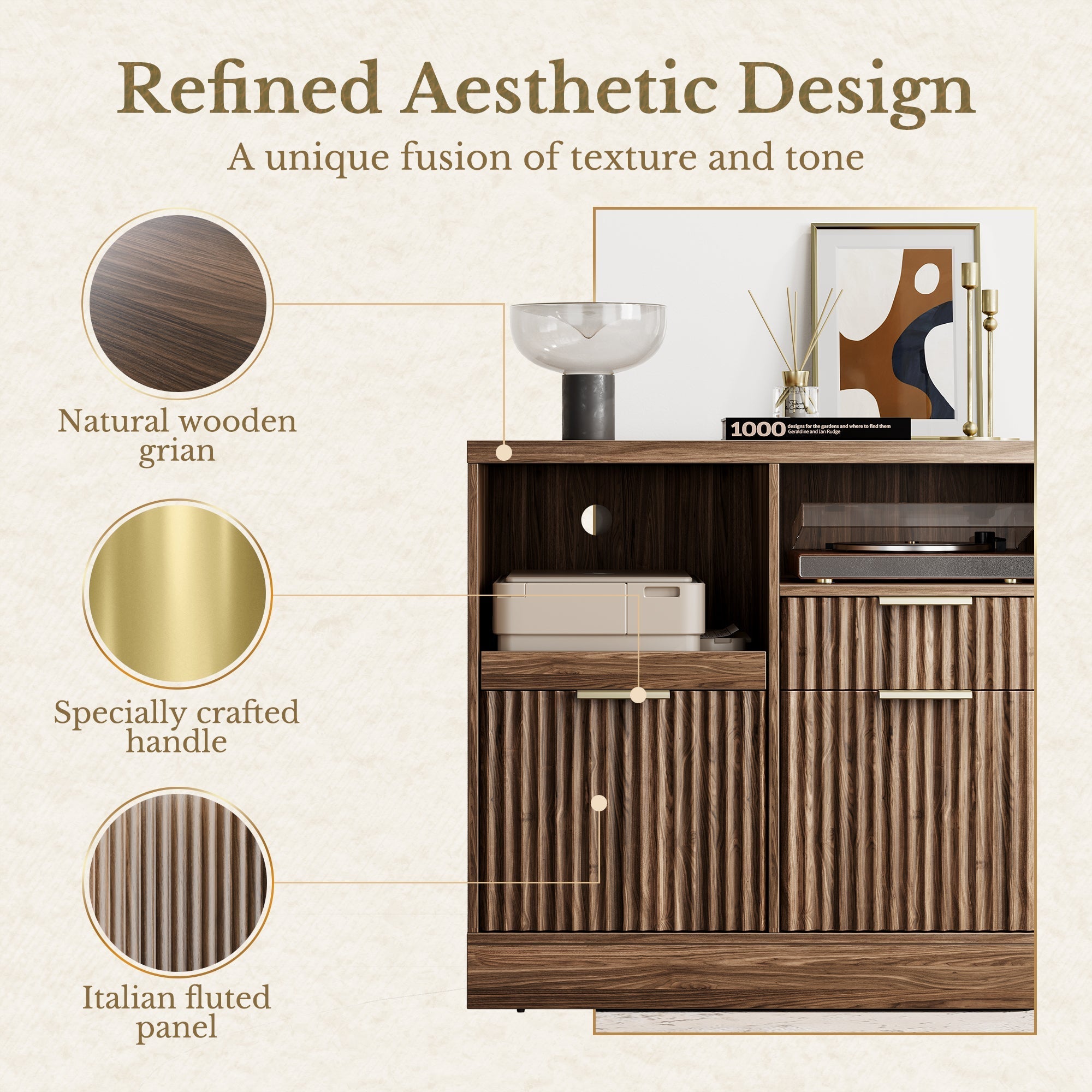 Charging Printer Storage Cabinet - Fluted - Natural Oak