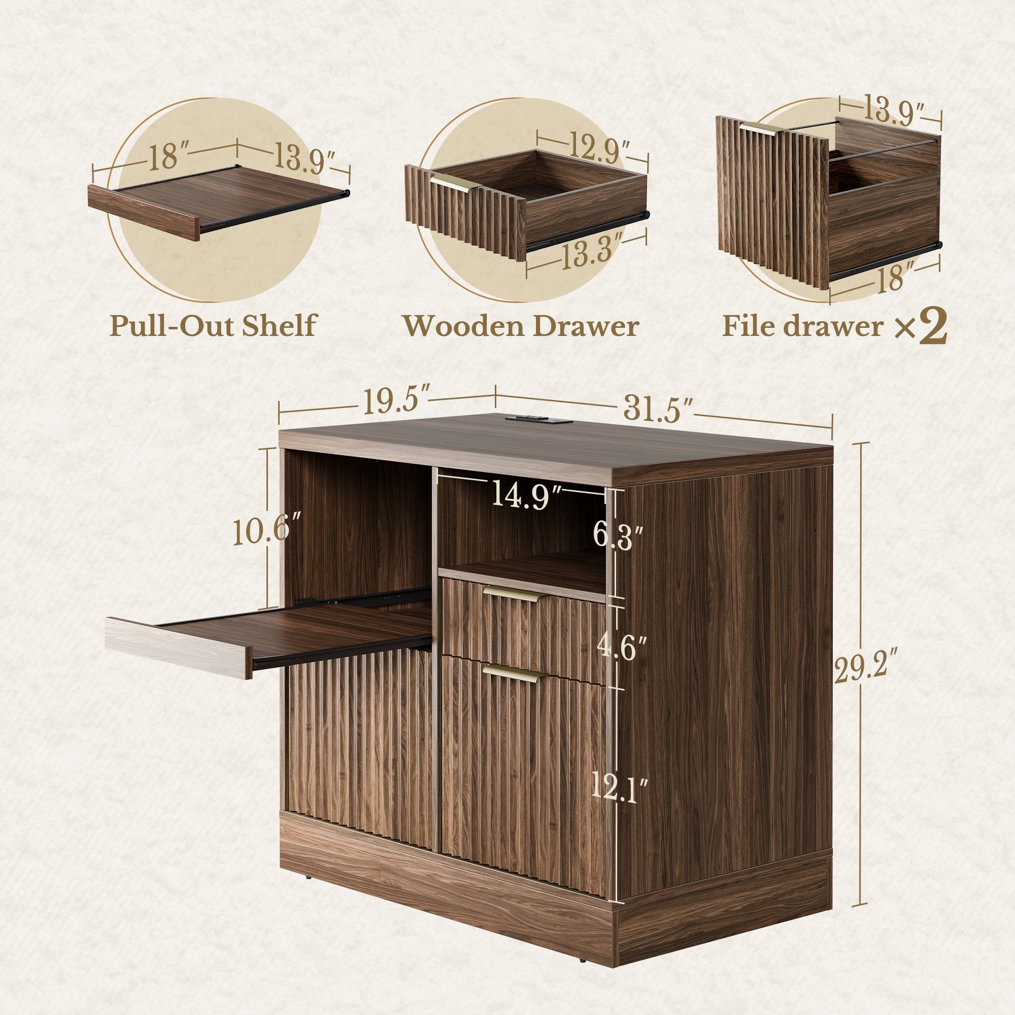 Charging Printer Storage Cabinet - Fluted - Natural Oak