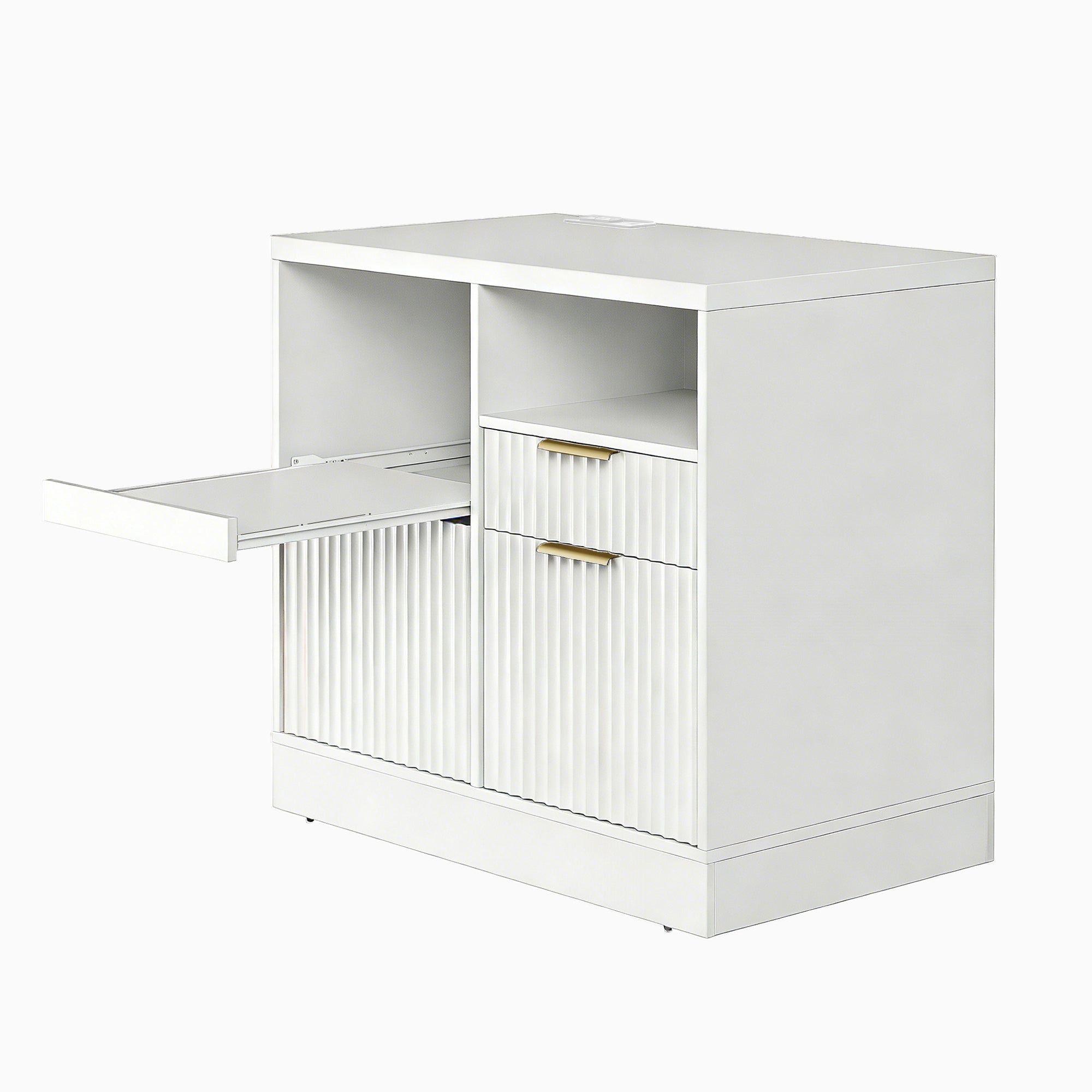 Charging Printer Storage Cabinet - Fluted - White