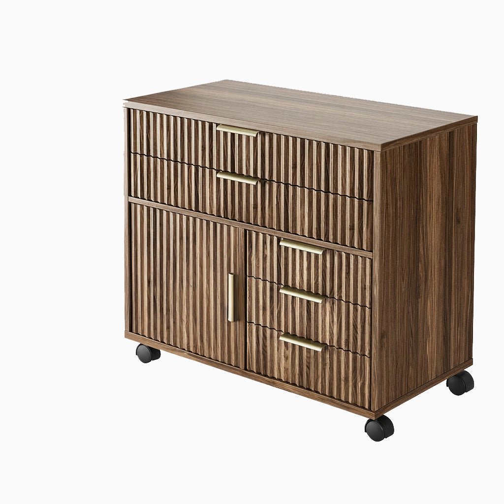 Fluted Mobile Office Cabinet - Fluted - Dark Walnut