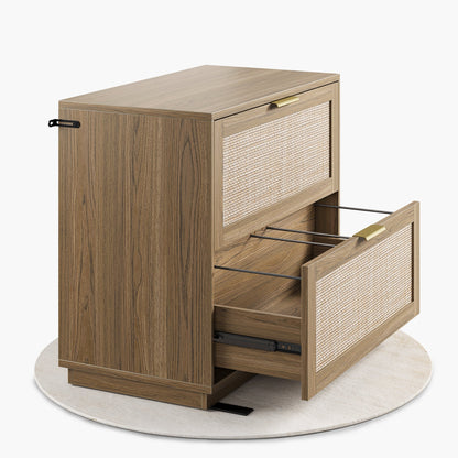 2 - Drawer Lateral Wood File Cabinet for Hanging Files, 32" - Rattan - Light Walnut