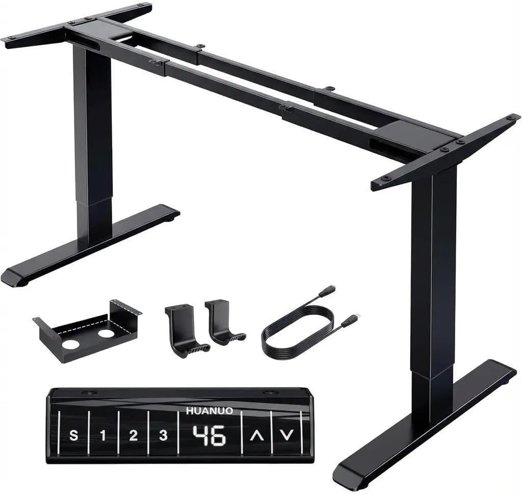 HUANUO Höhenverstellbarer Schreibtisch Gestell mit 2 starken Motoren, T-förmige Schreibtisch Gestell Höhenverstellbar aus Stahl in Automobilklasse,max. 228x80cm,Super Belastung 120KG