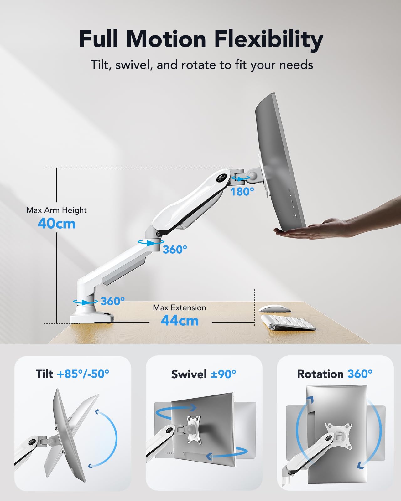 Bras pour moniteur de 13 à 32 pouces avec rotation complète à 360°