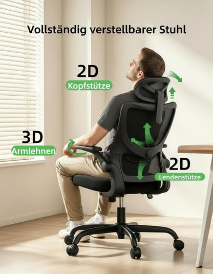 Sedia ergonomica con braccioli 3D HUANUO