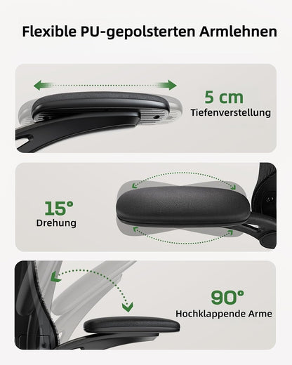 Sedia ergonomica con braccioli 3D HUANUO