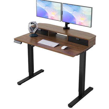 HUANUO Höhenverstellbarer Schreibtisch 120x60 cm mit Schubladen, kompatible C-Klemme-Halterung, Schreibtisch Höhenverstellbar mit 4 Gedächtnis-Höheneintellungen